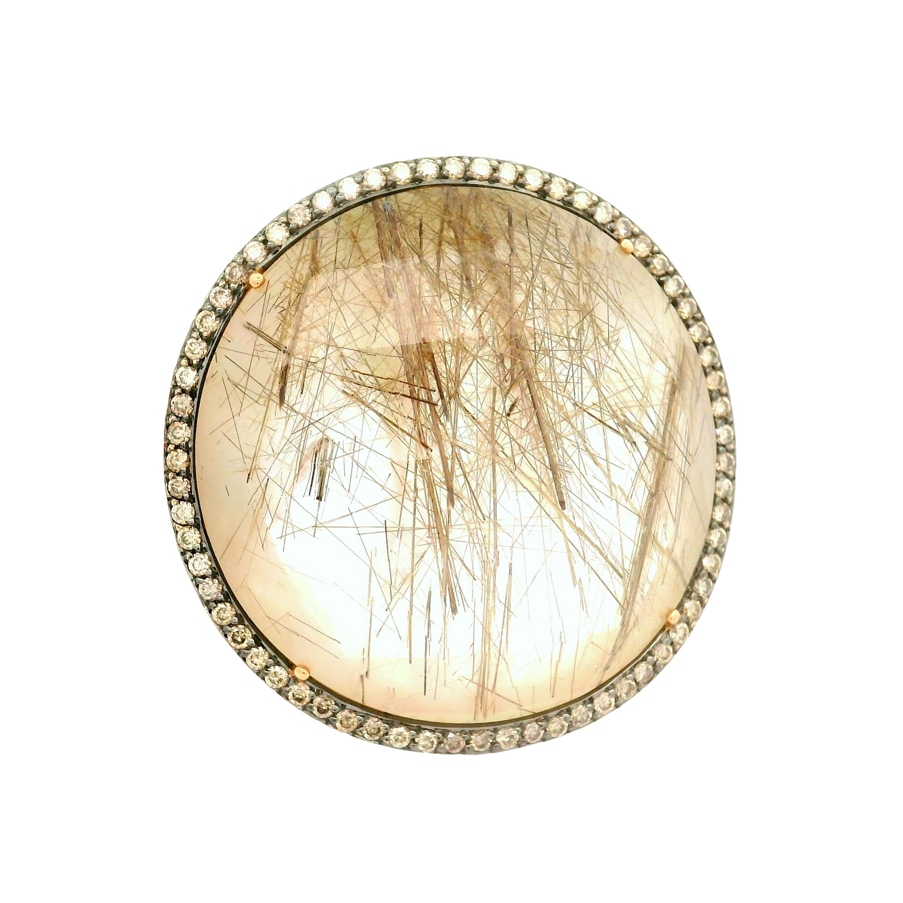 Rutilated-Quartz Mother-of-Pearl Diamond 18k Rose Gold Cocktail Ring