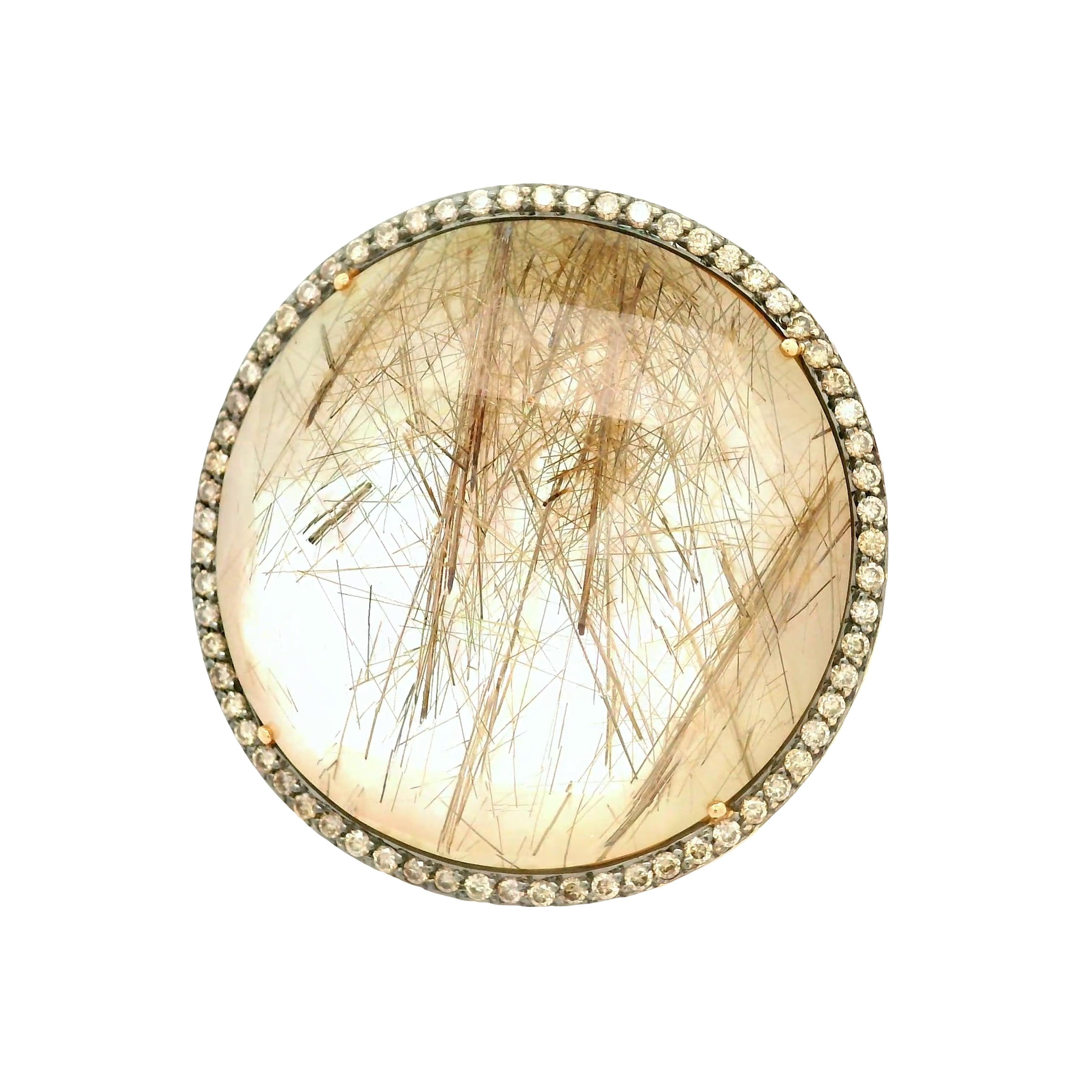 Rutilated-Quartz Mother-of-Pearl Diamond 18k Rose Gold Cocktail Ring