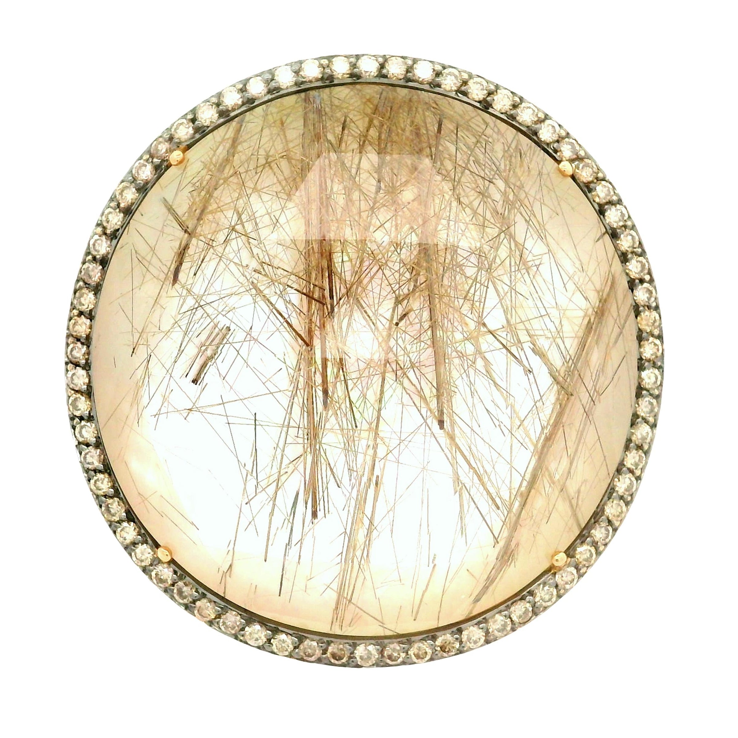 Rutilated-Quartz Mother-of-Pearl Diamond 18k Rose Gold Cocktail Ring