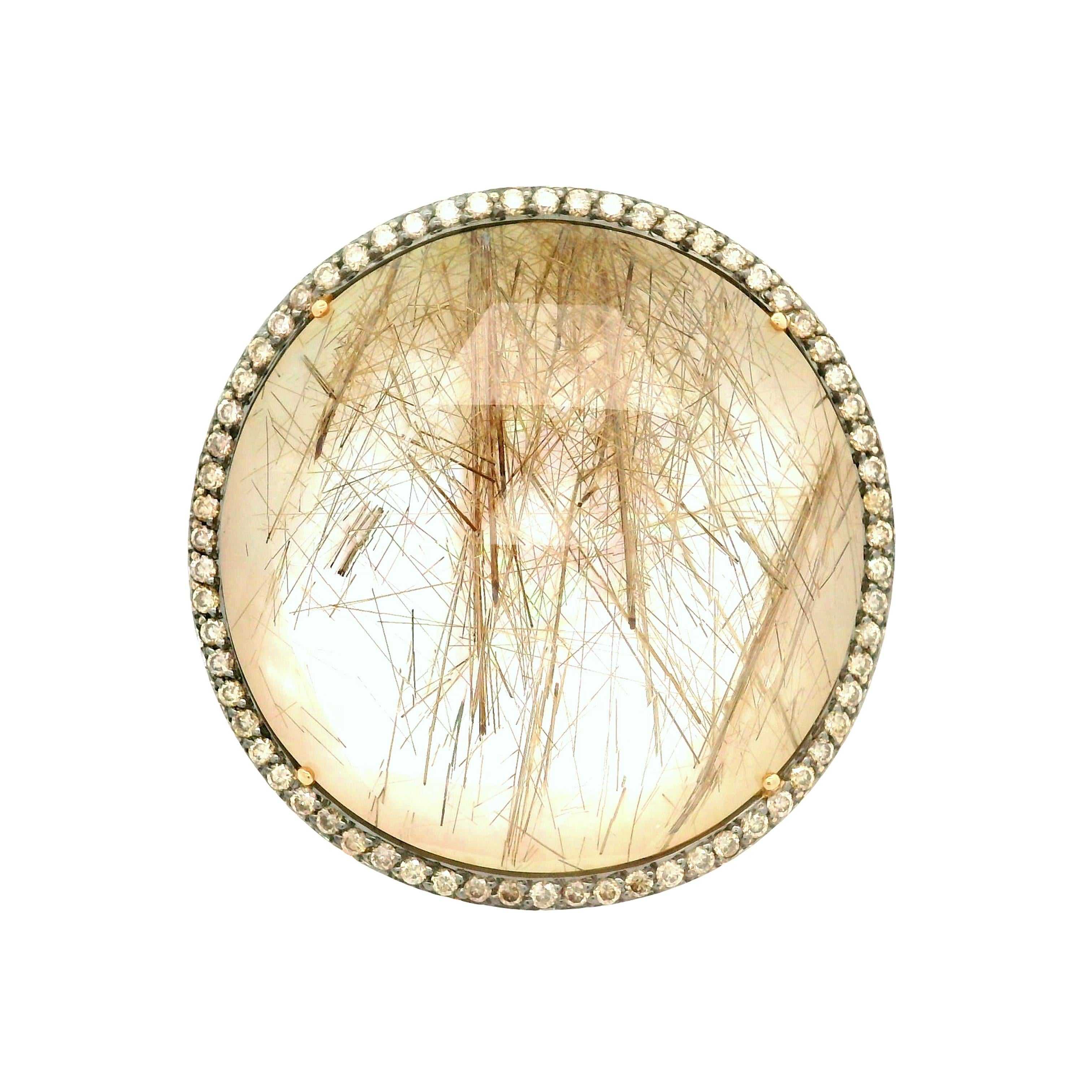 Rutilated-Quartz Mother-of-Pearl Diamond 18k Rose Gold Cocktail Ring