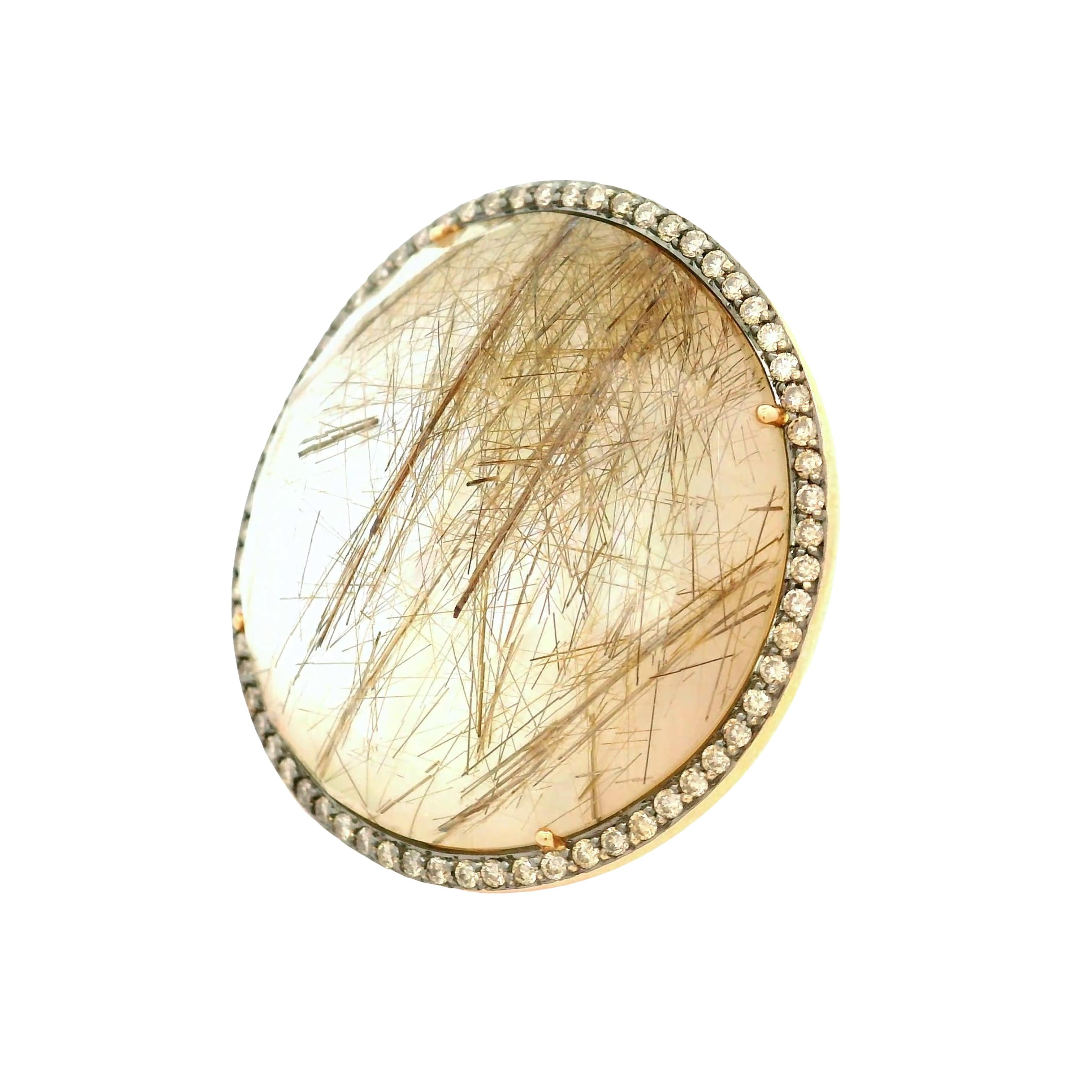 Rutilated-Quartz Mother-of-Pearl Diamond 18k Rose Gold Cocktail Ring