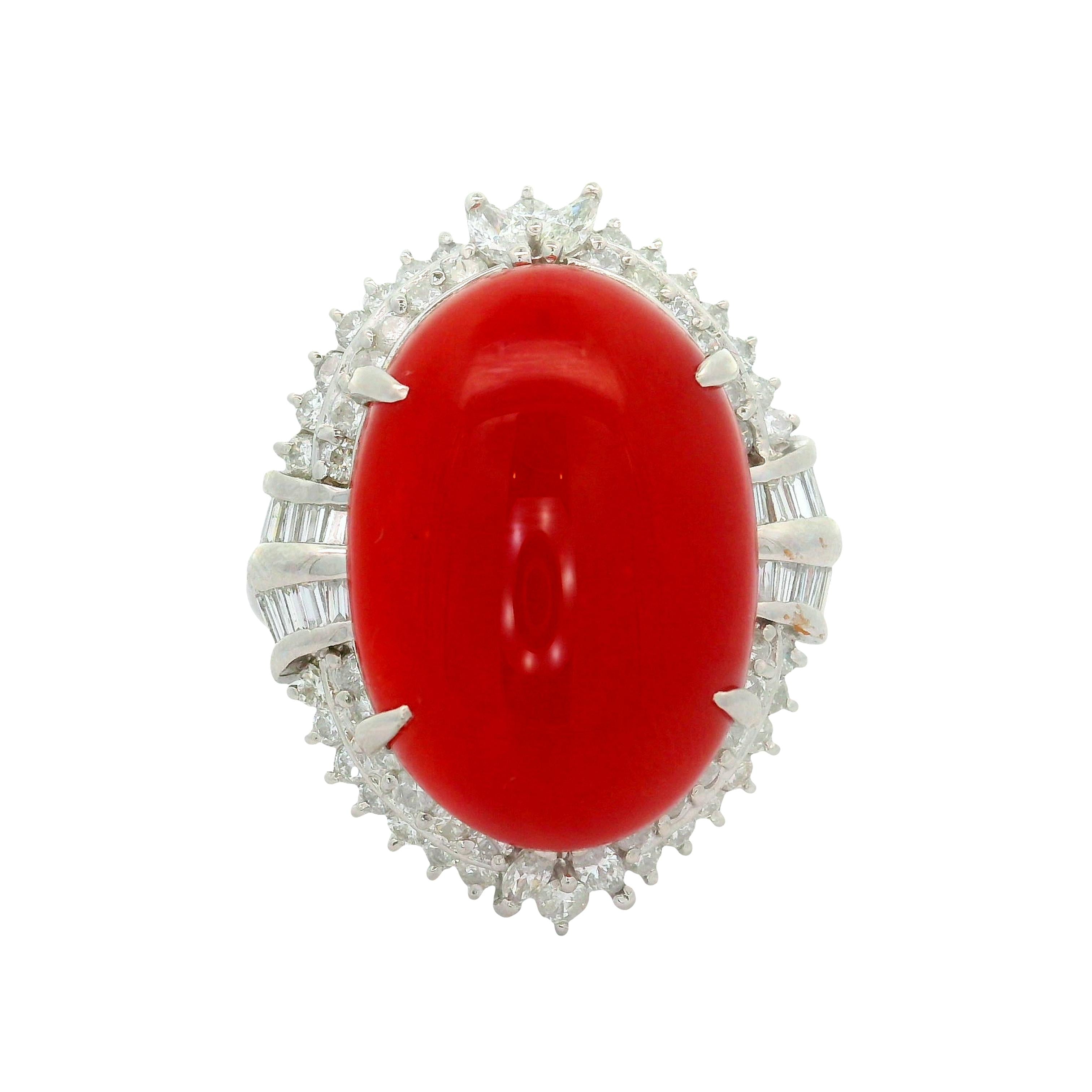 18.43 Carat Ox-Blood Coral Diamond Platinum Cocktail Ring
