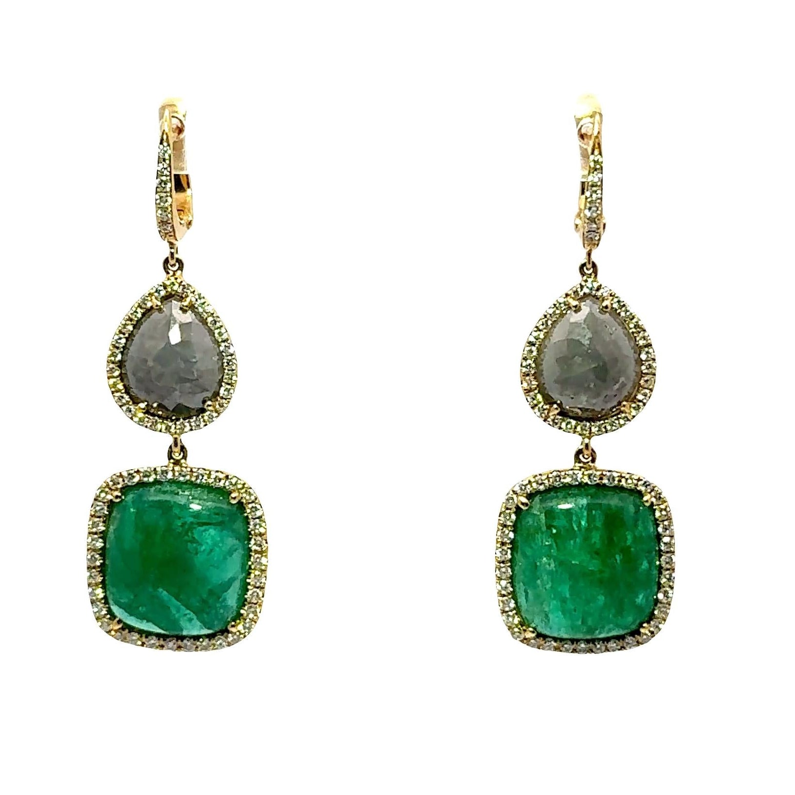 Emerald Diamond 18k Yellow Gold Drop Earrings