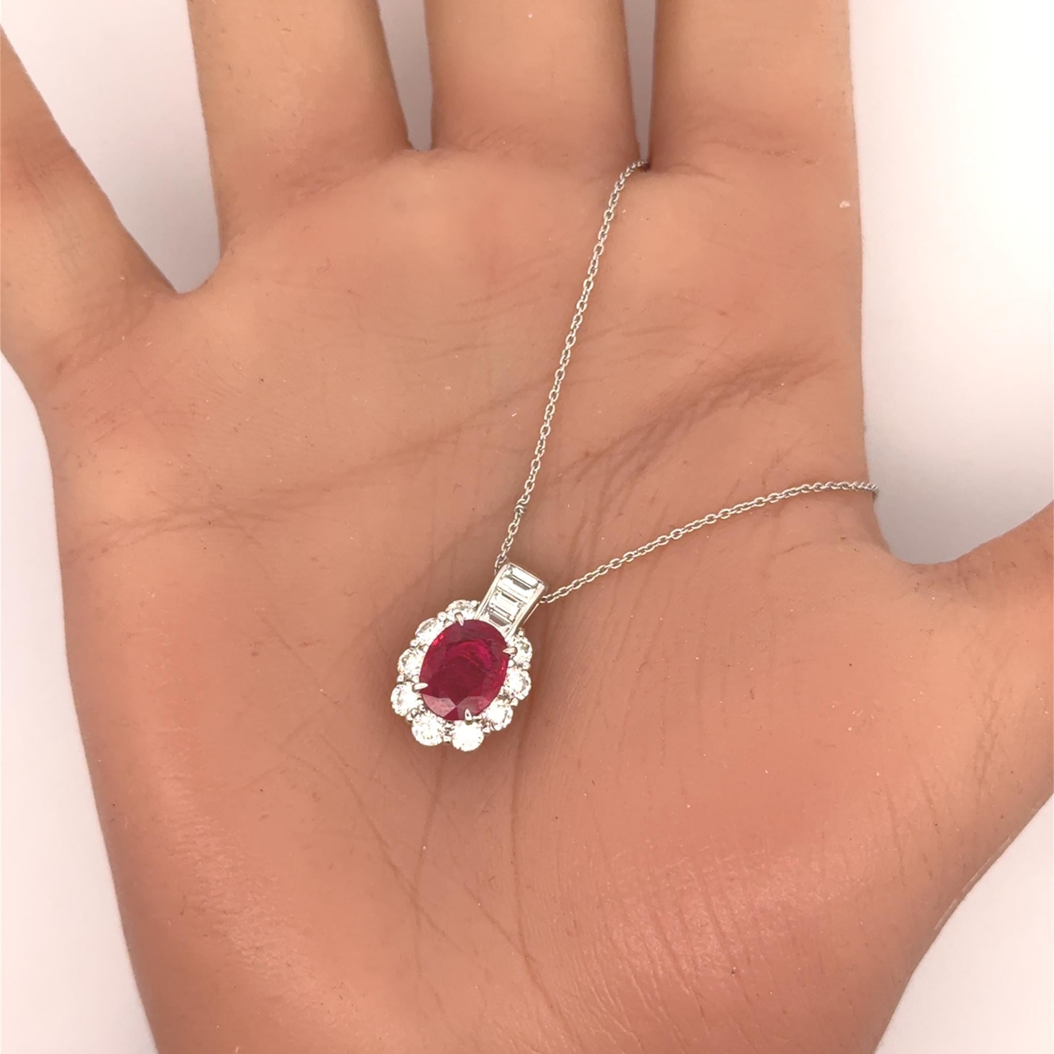 2.00 Carat Burmese Ruby Diamond Platinum Pendant, GIA Certified
