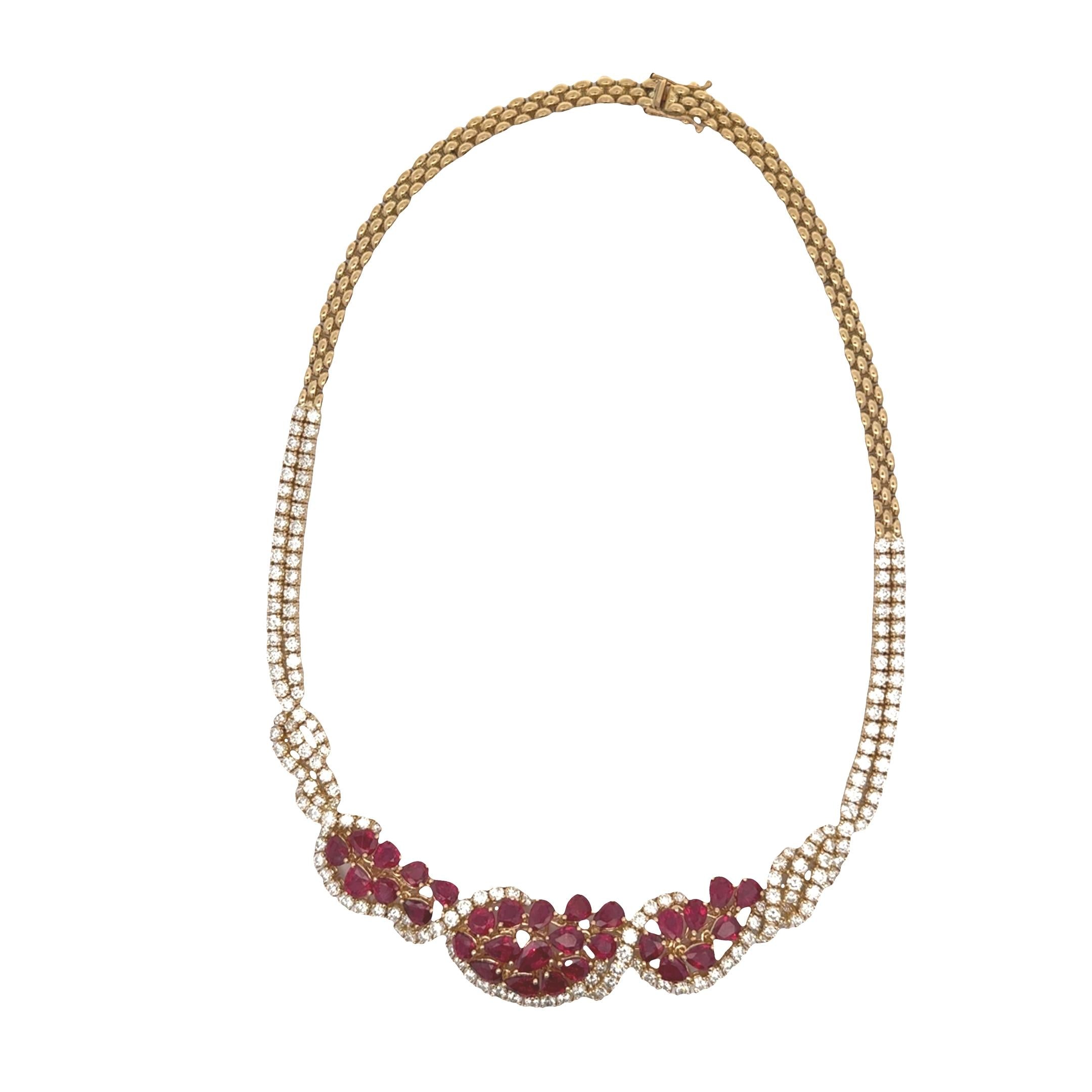 Spectacular Ruby Diamond 18k Yellow Gold Necklace
