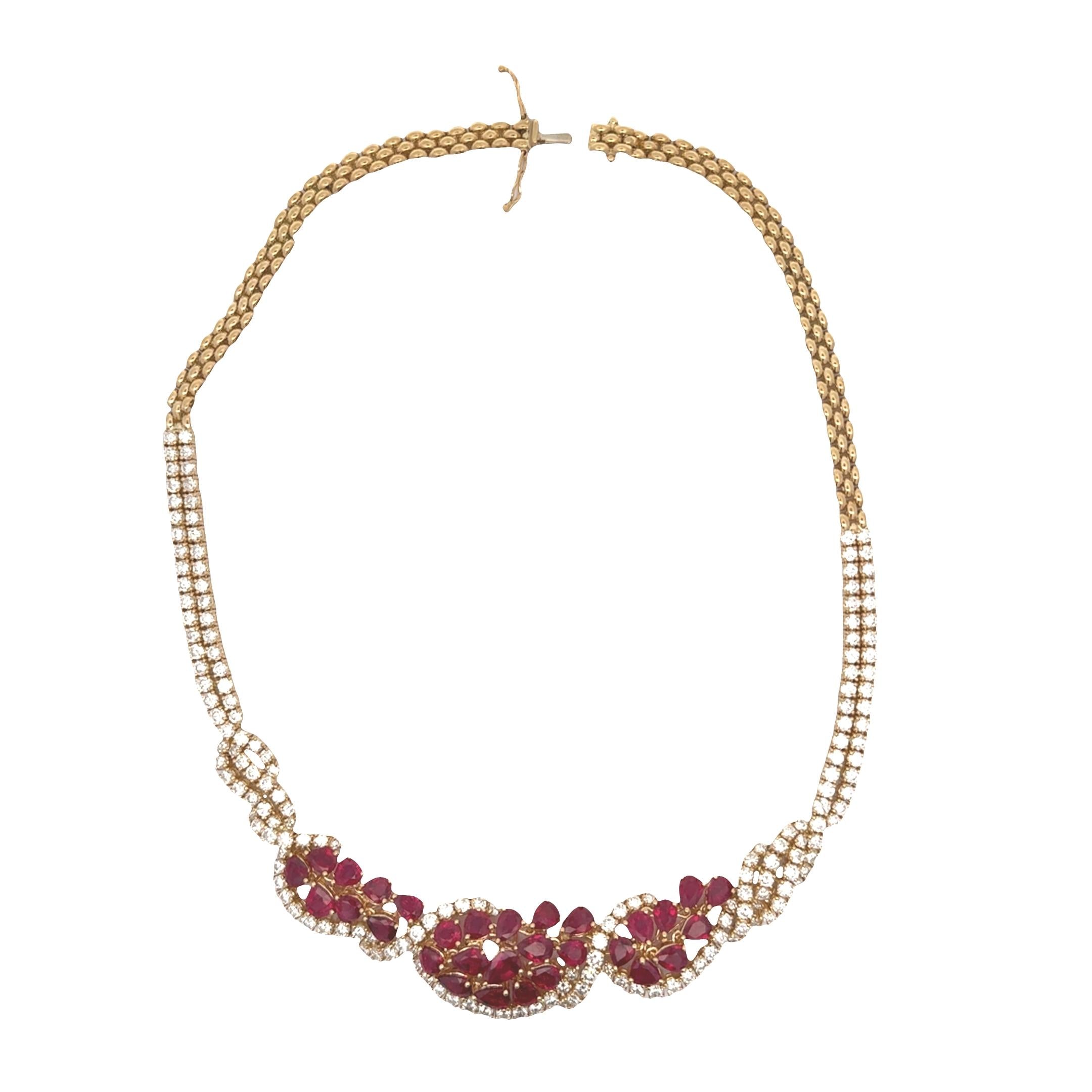 Spectacular Ruby Diamond 18k Yellow Gold Necklace