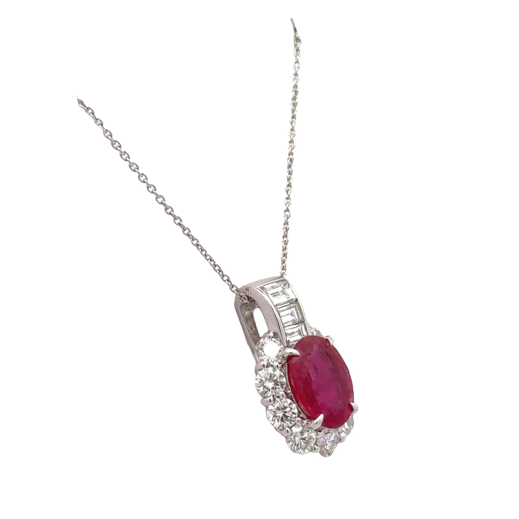 2.00 Carat Burmese Ruby Diamond Platinum Pendant, GIA Certified