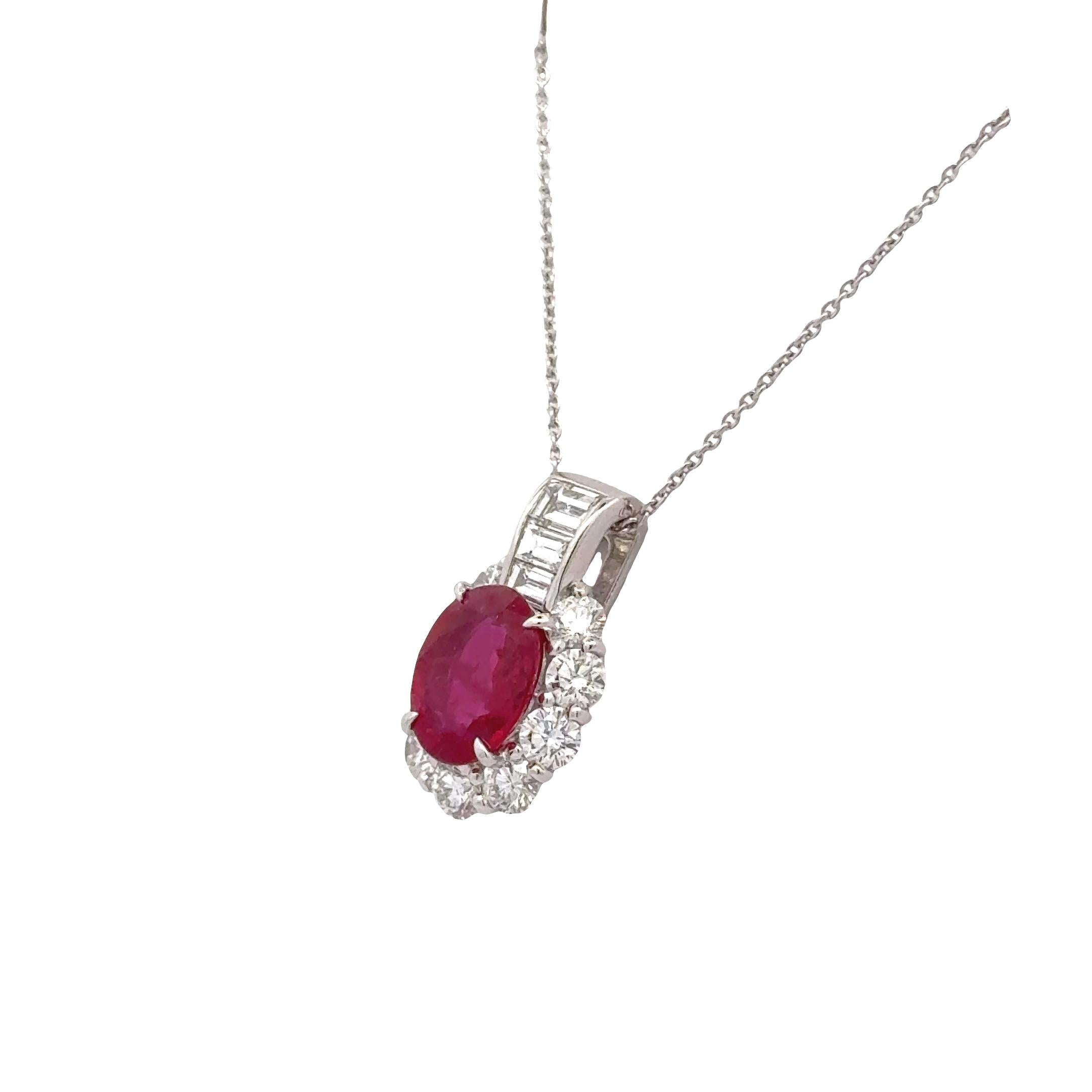 2.00 Carat Burmese Ruby Diamond Platinum Pendant, GIA Certified