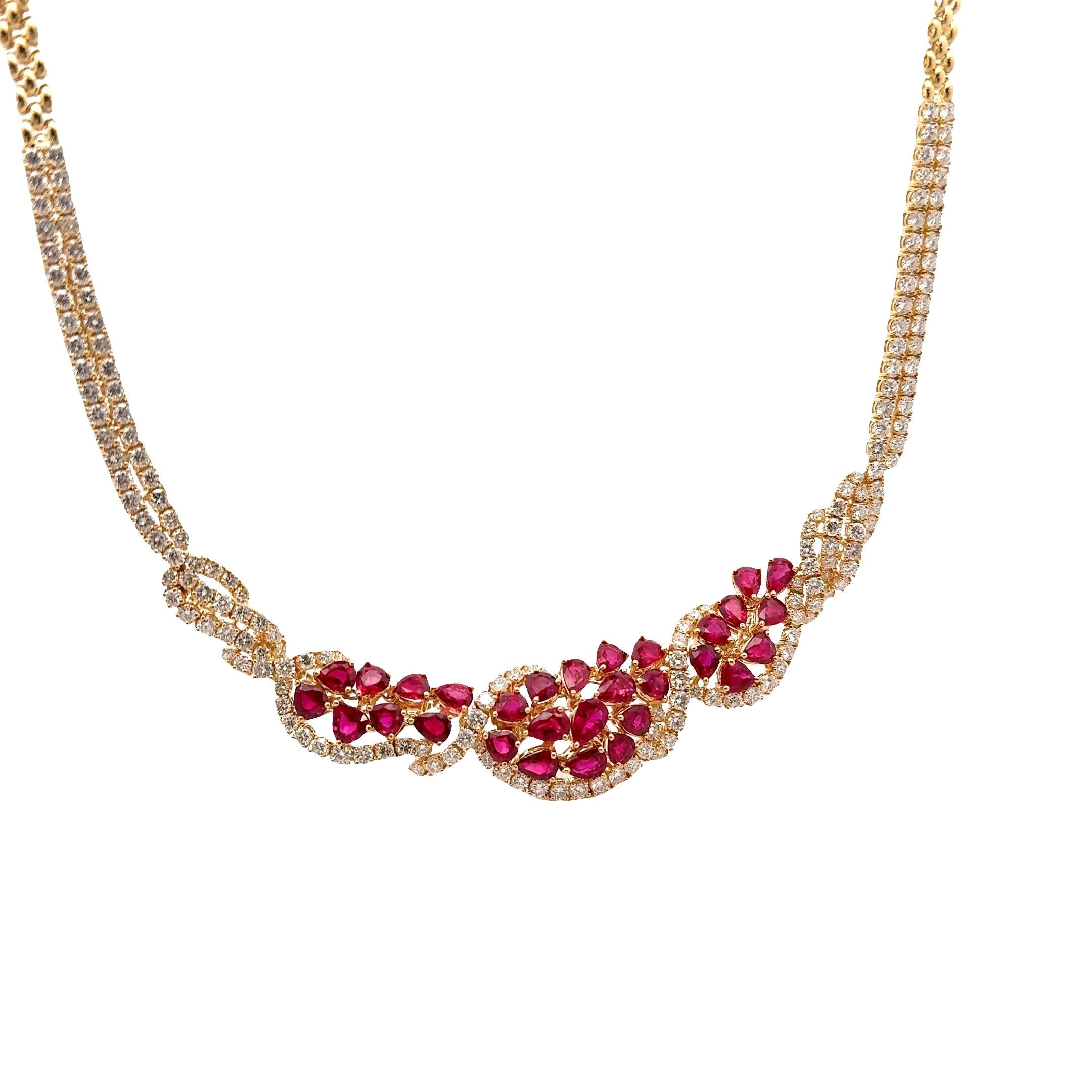 Spectacular Ruby Diamond 18k Yellow Gold Necklace