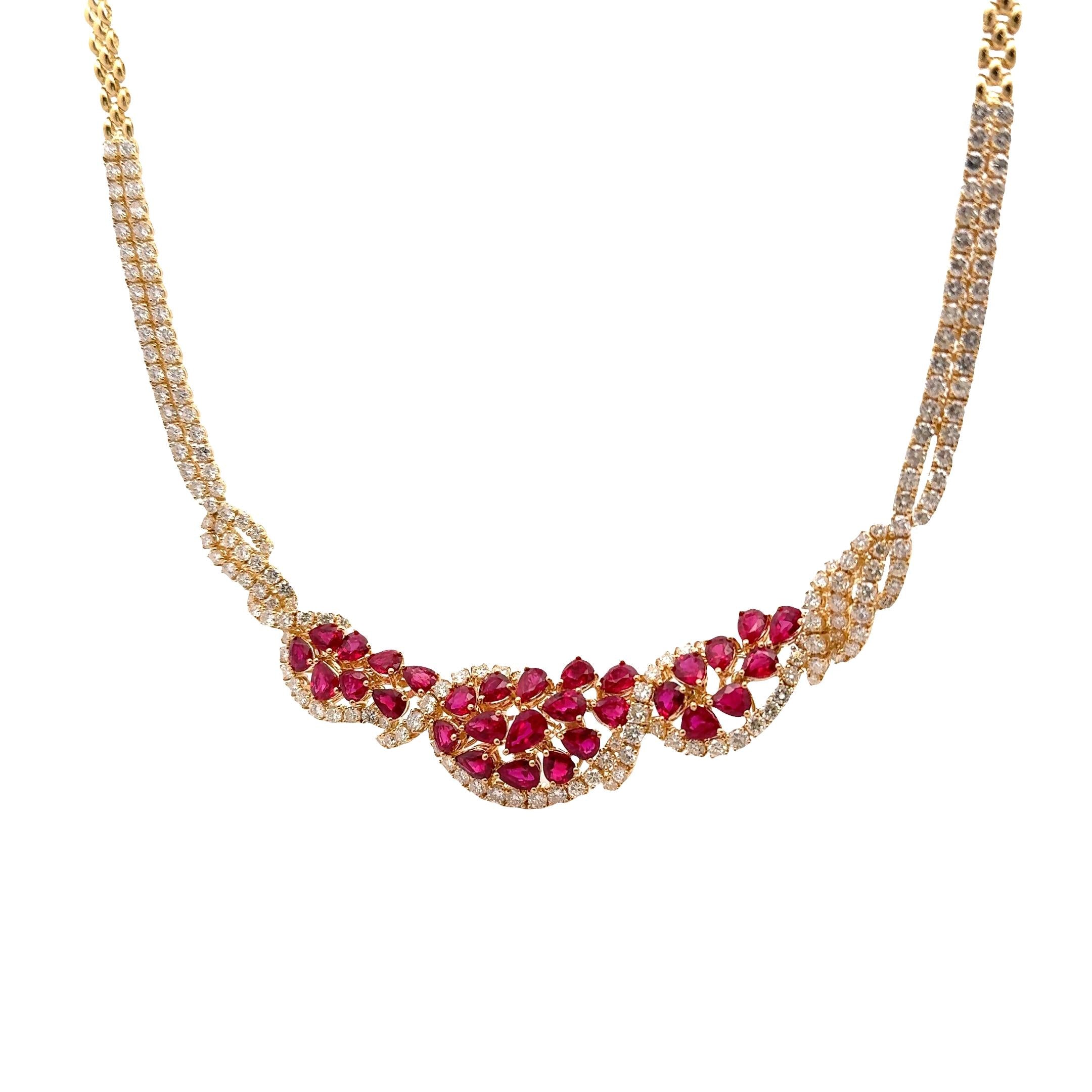 Spectacular Ruby Diamond 18k Yellow Gold Necklace