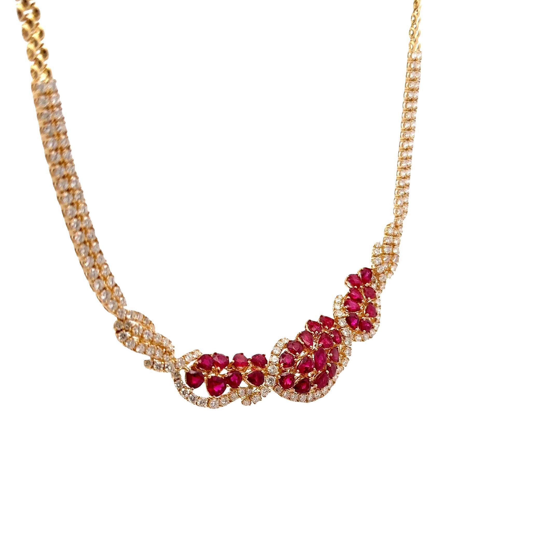 Spectacular Ruby Diamond 18k Yellow Gold Necklace