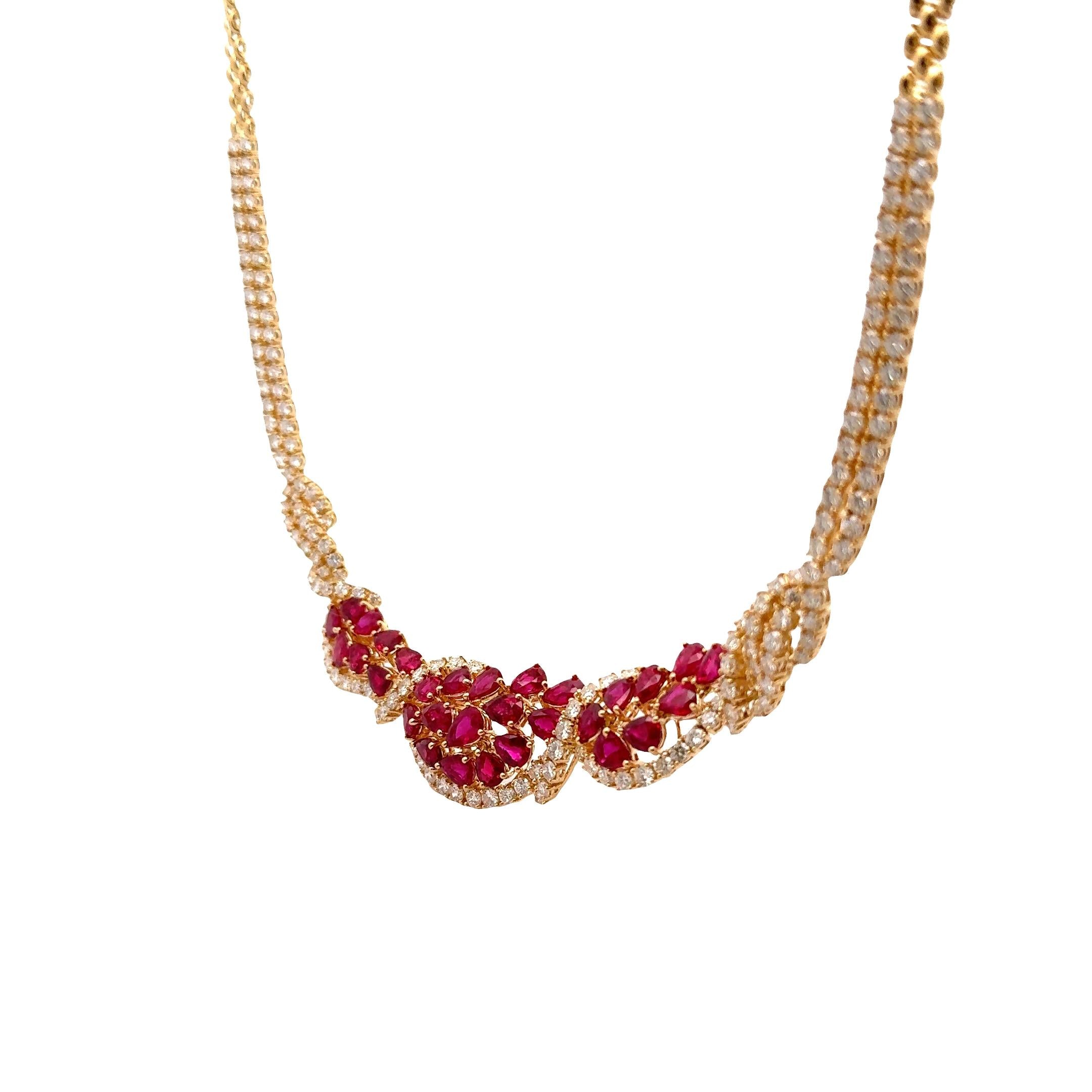 Spectacular Ruby Diamond 18k Yellow Gold Necklace