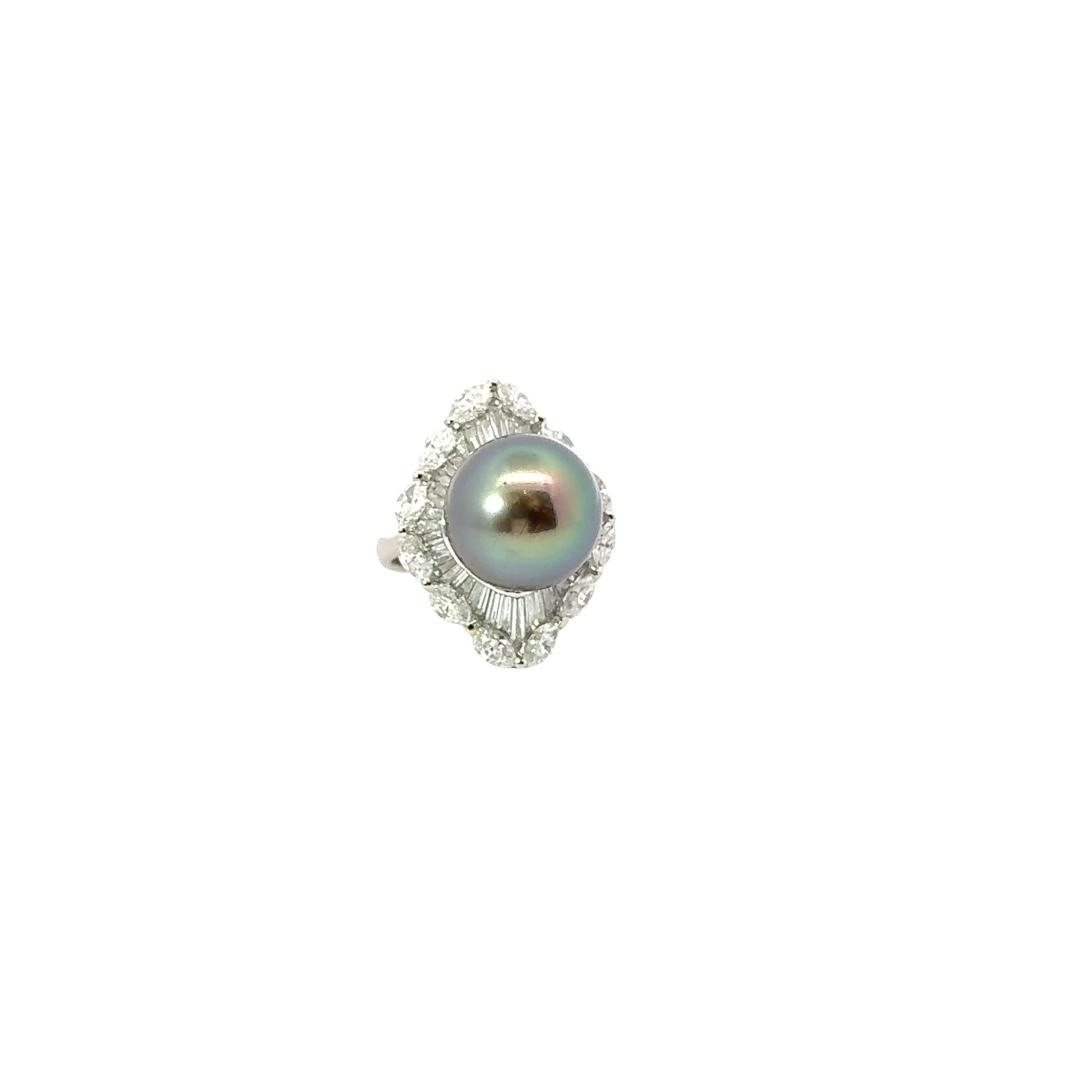 15mm Tahitian Pearl Diamond Platinum Cocktail Ring