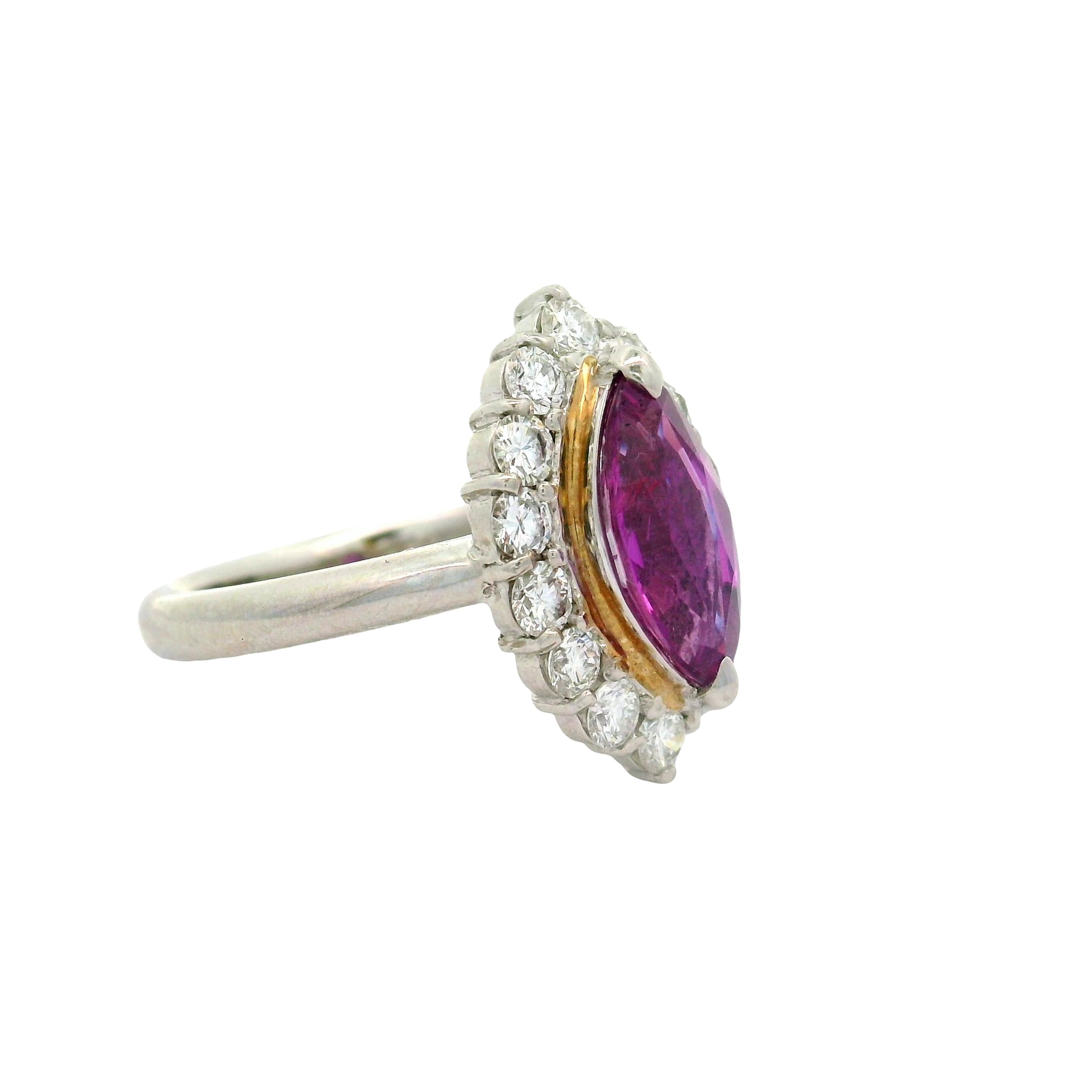 1.63 Carat No-Heat Pink Sapphire Diamond Platinum Ring, GIA Certified