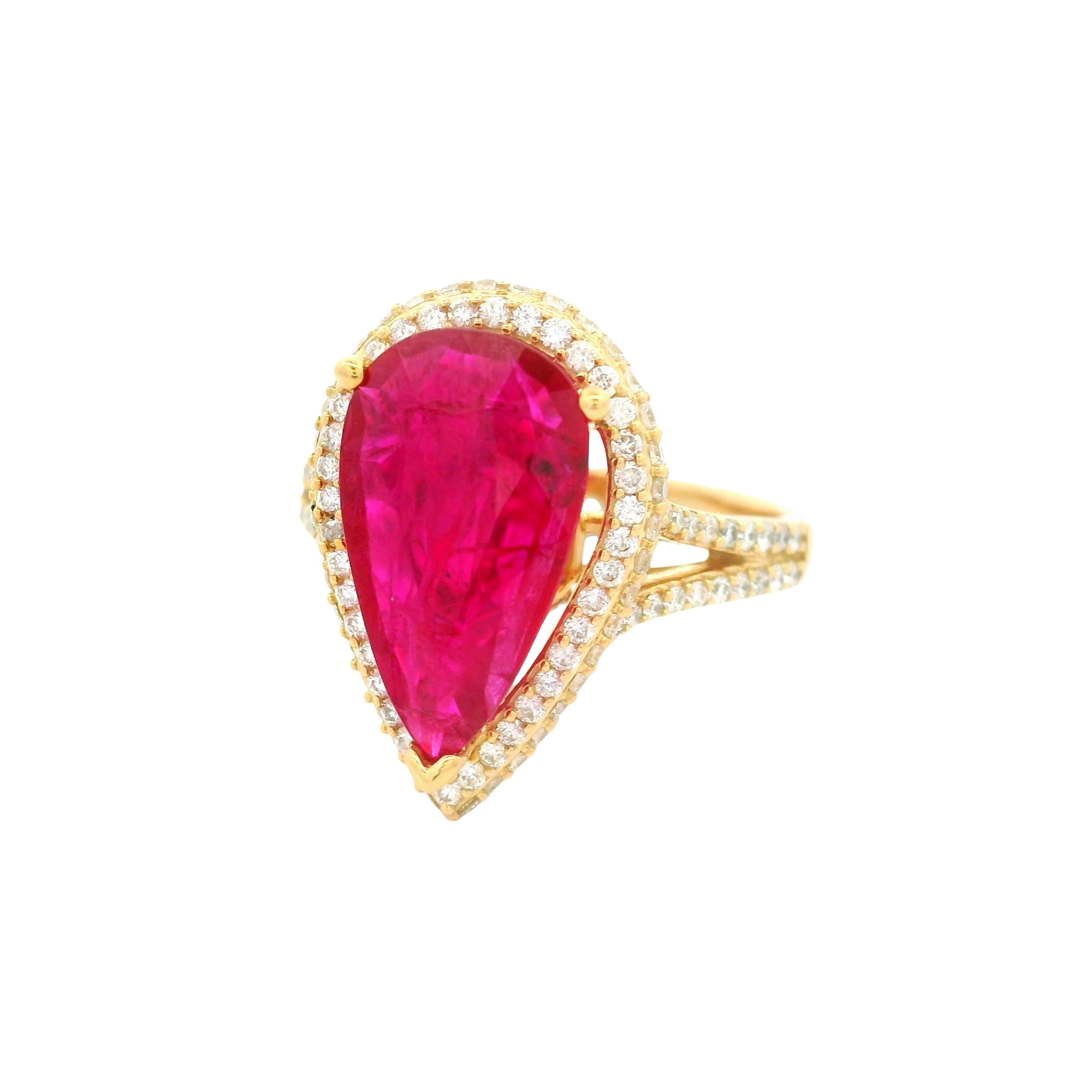 3.03 Carat Ruby Diamond 14k Gold Halo Ring, GIA Certified