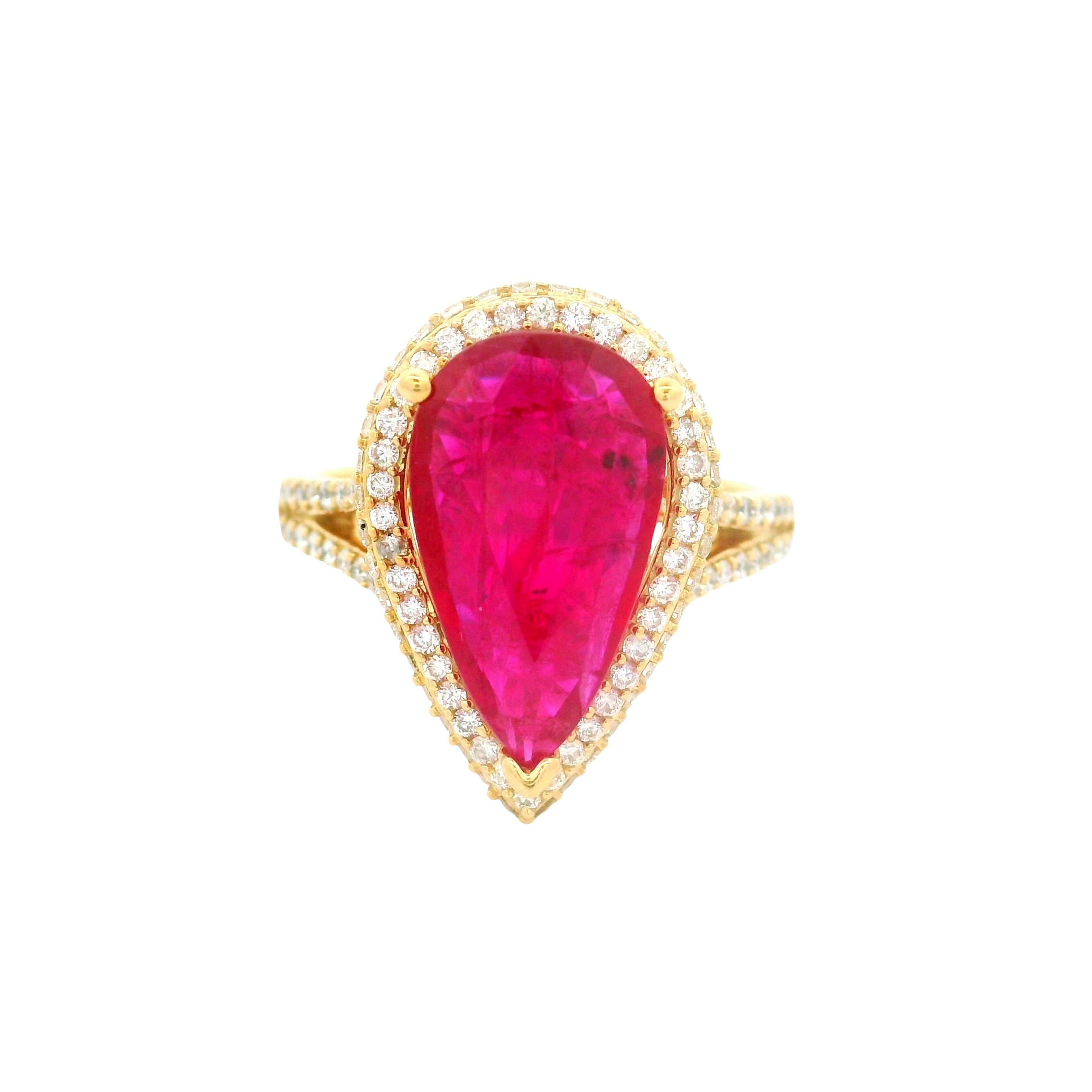3.03 Carat Ruby Diamond 14k Gold Halo Ring, GIA Certified