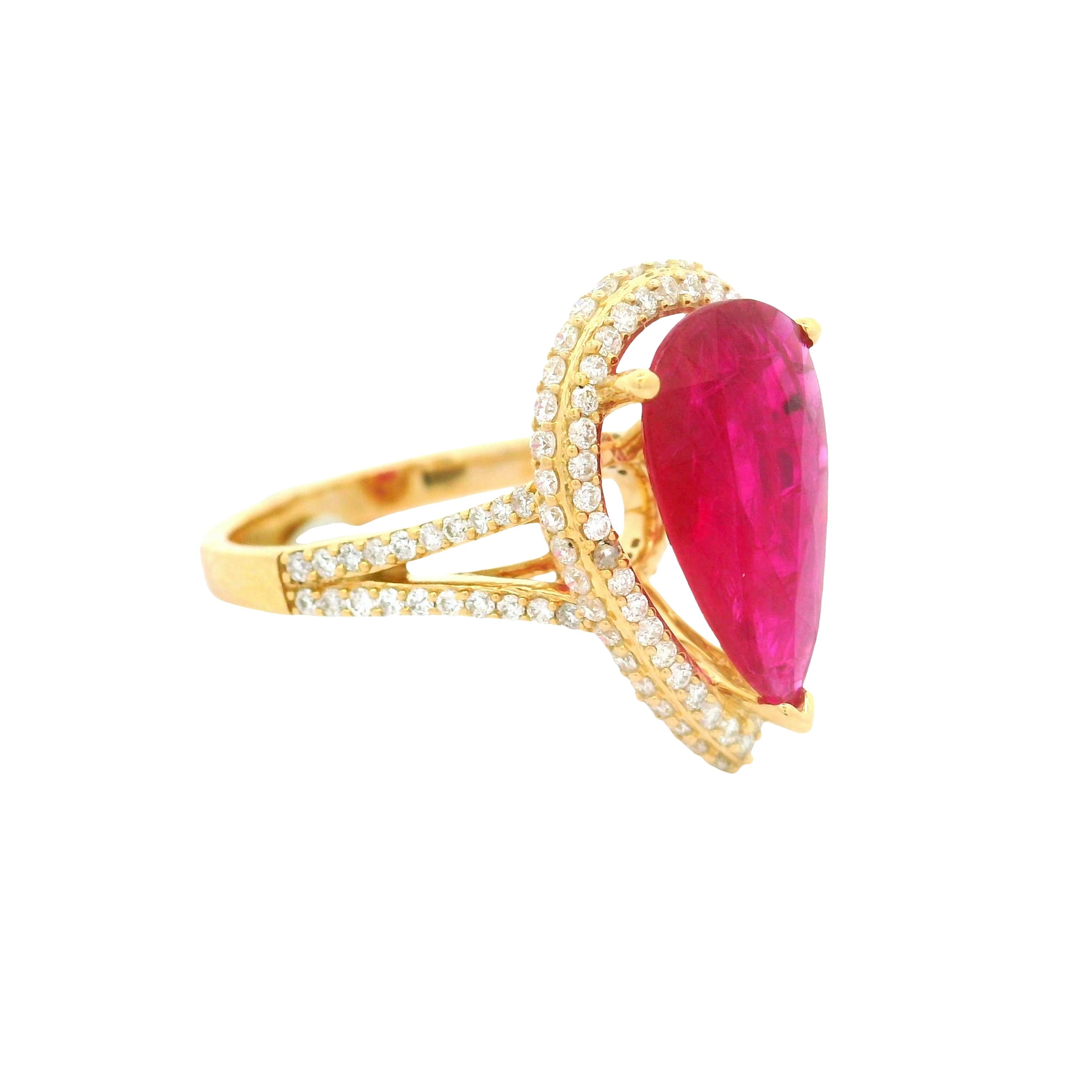 3.03 Carat Ruby Diamond 14k Gold Halo Ring, GIA Certified