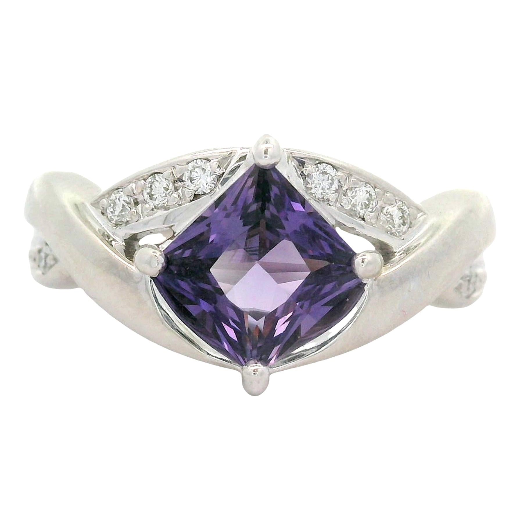 1.51 Carat No-Heat Purple Sapphire Diamond Platinum Ring, GIA Certified