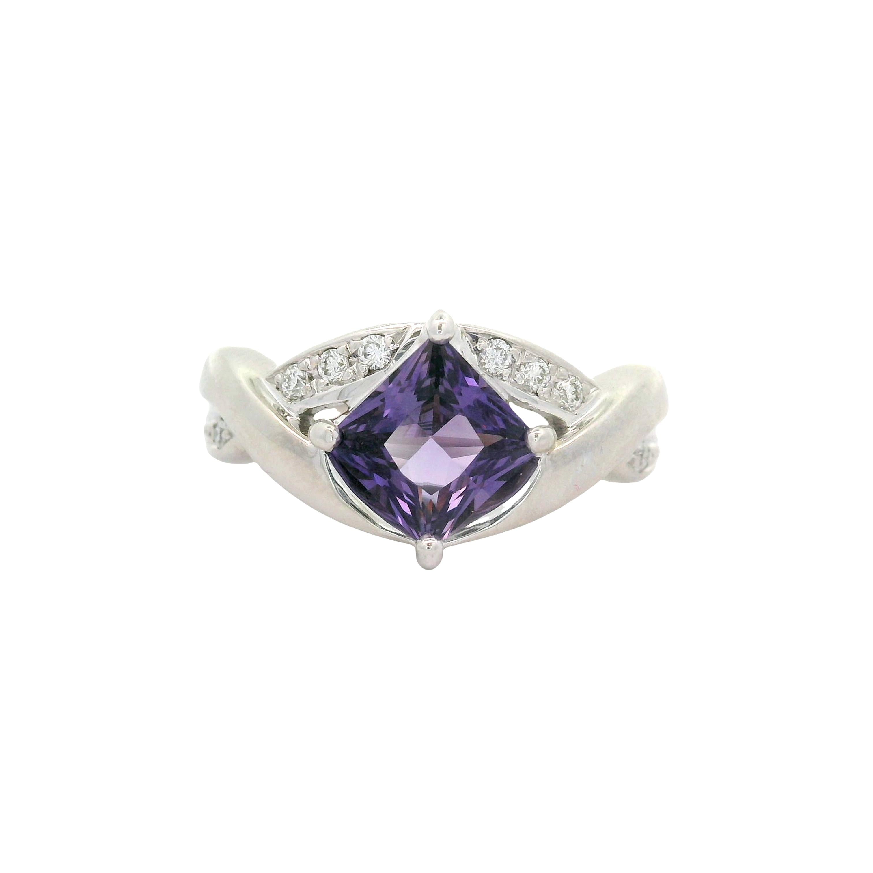1.51 Carat No-Heat Purple Sapphire Diamond Platinum Ring, GIA Certified