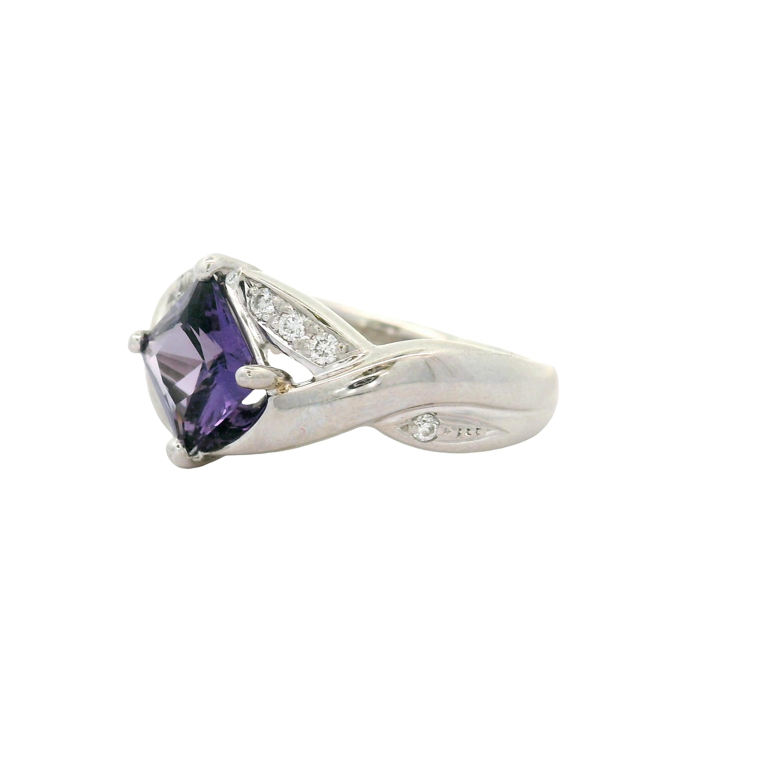 1.51 Carat No-Heat Purple Sapphire Diamond Platinum Ring, GIA Certified