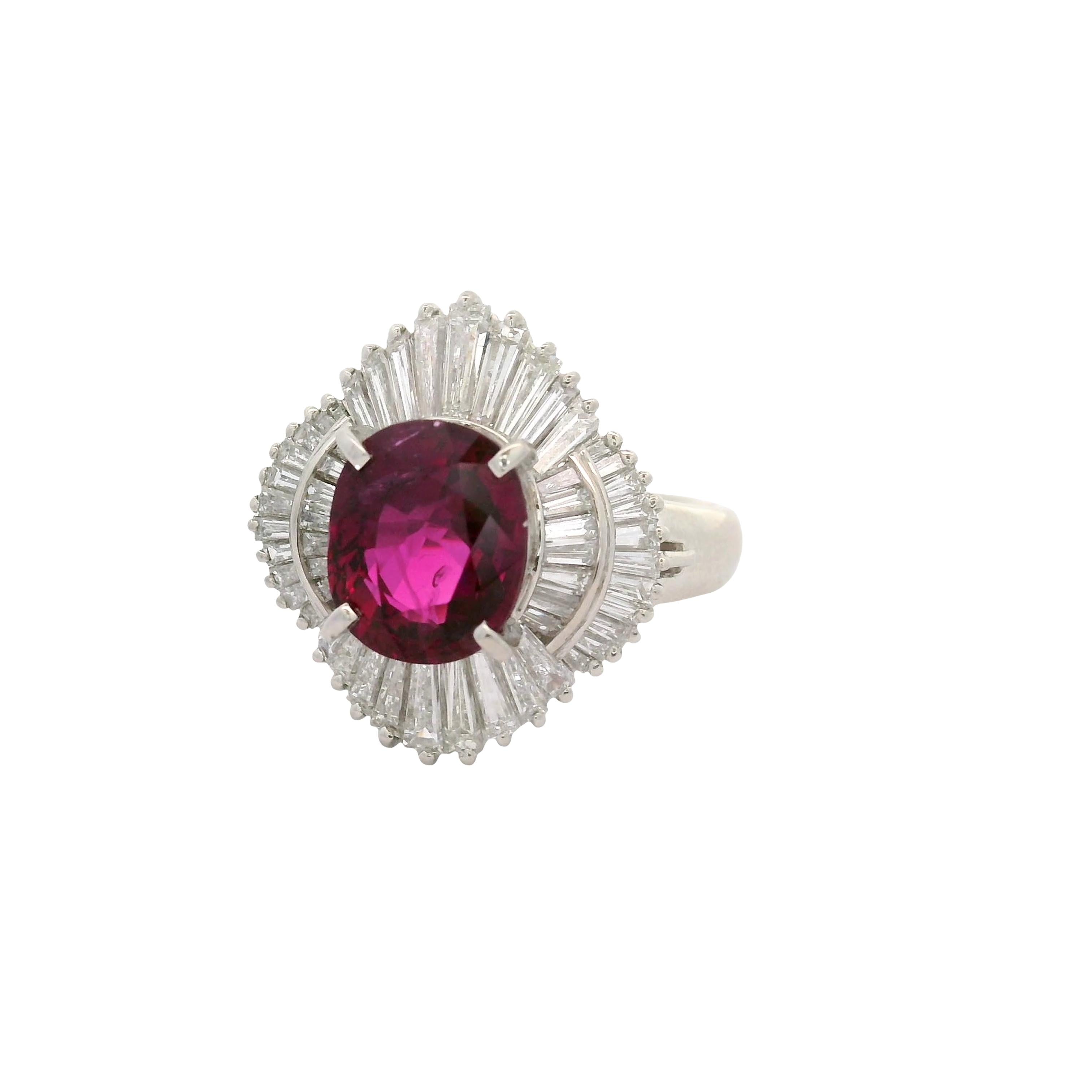 3.11 Carat Thai Ruby Diamond Platinum Ballerina Ring, GIA Certified