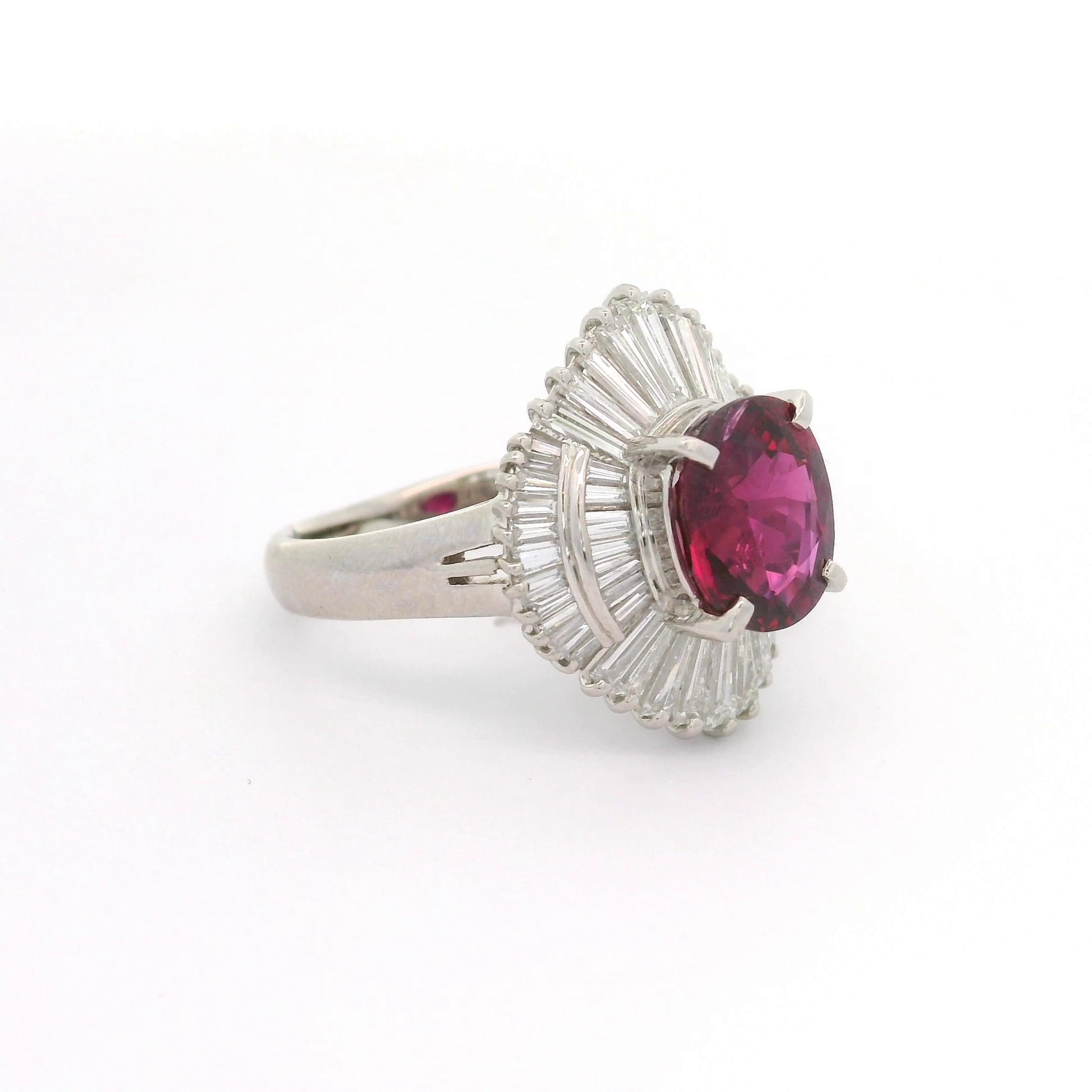 3.11 Carat Thai Ruby Diamond Platinum Ballerina Ring, GIA Certified