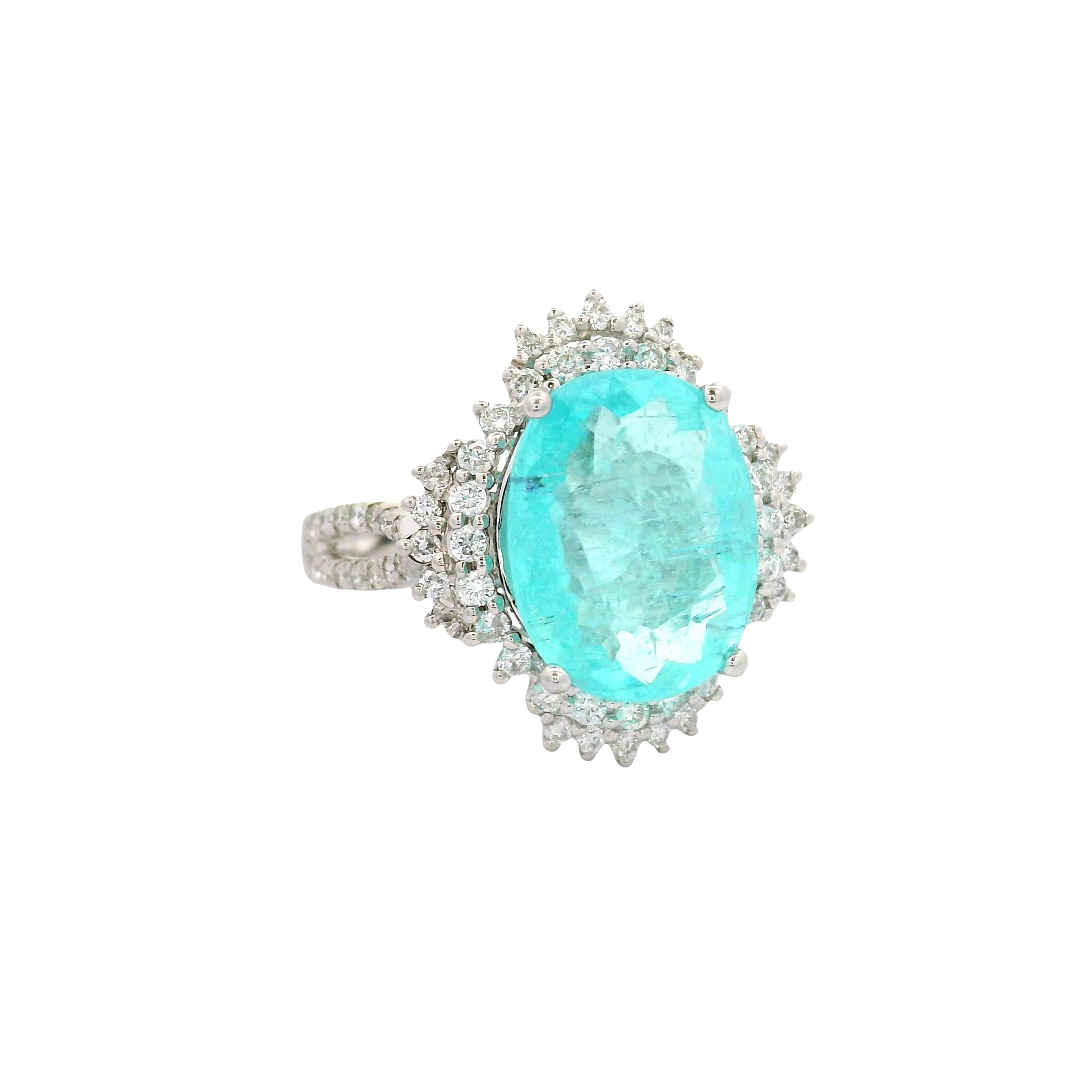4.11 Carat Paraiba Tourmaline Diamond 18k White Gold Ring, GIA Certified