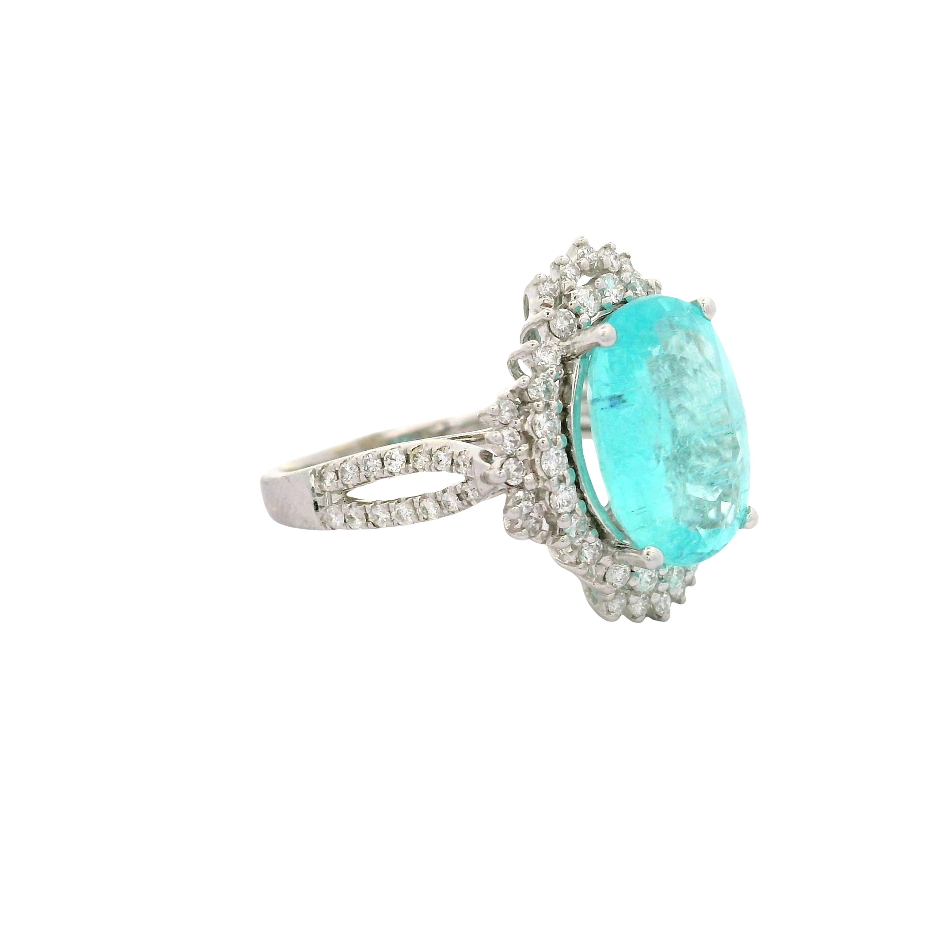4.11 Carat Paraiba Tourmaline Diamond 18k White Gold Ring, GIA Certified