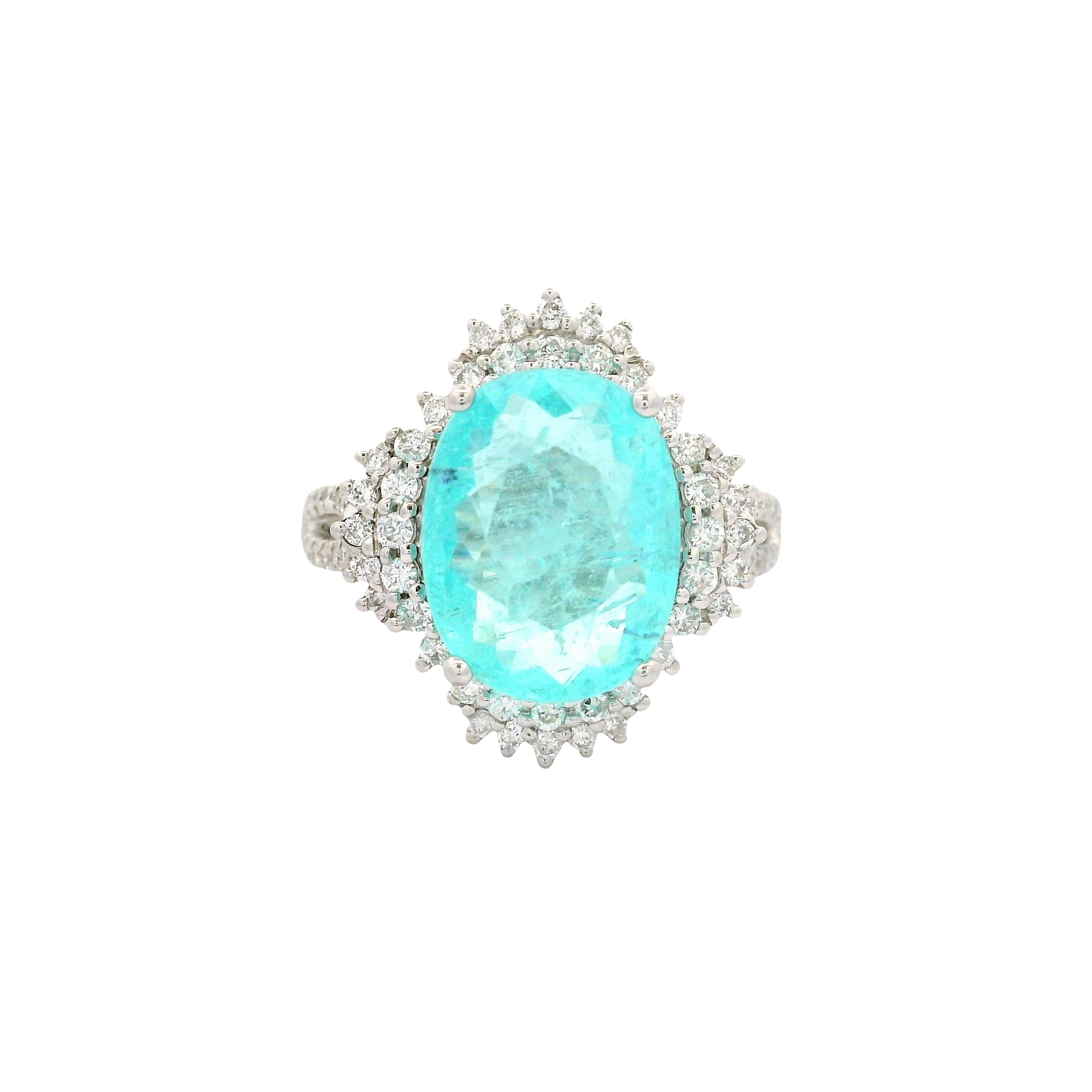 4.11 Carat Paraiba Tourmaline Diamond 18k White Gold Ring, GIA Certified