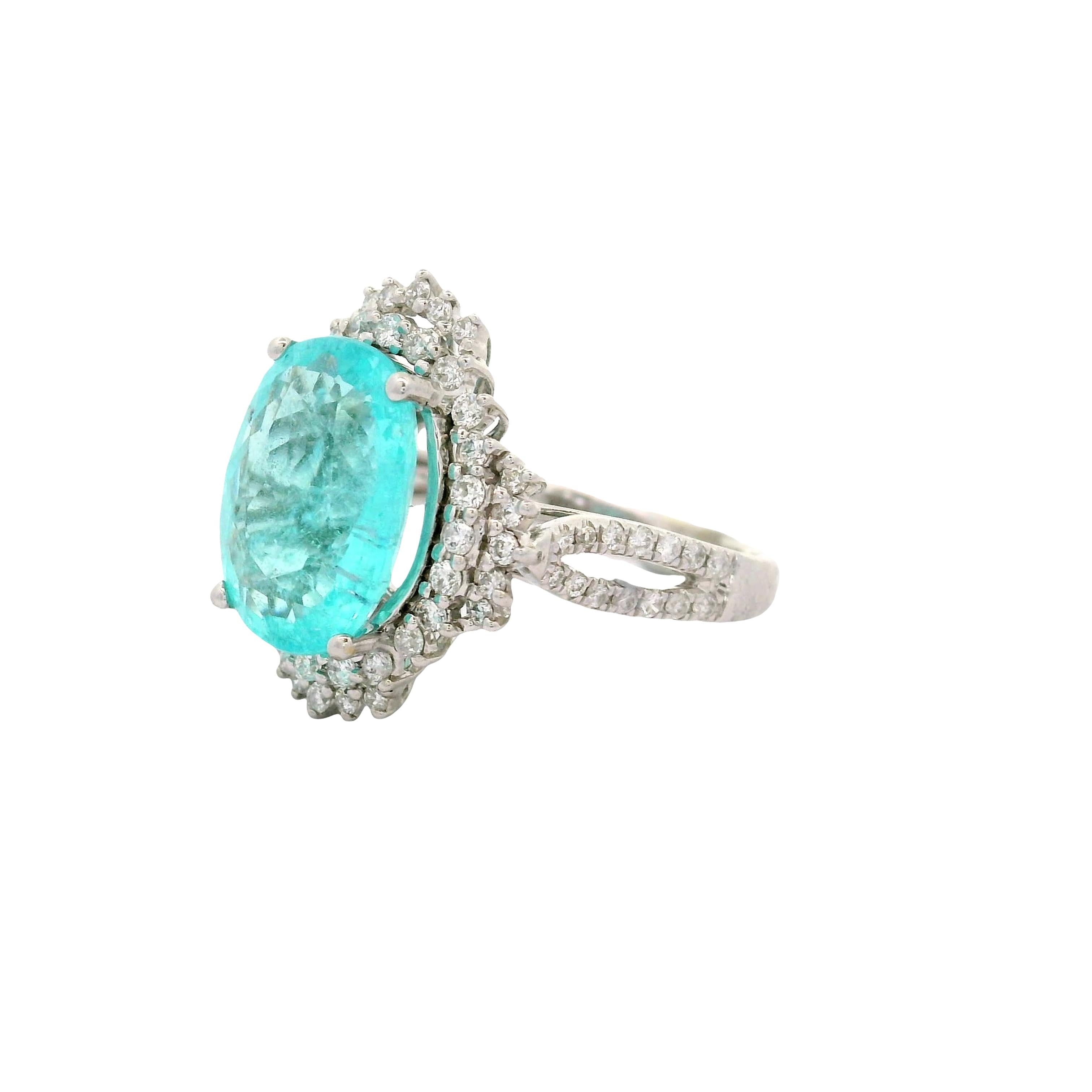 4.11 Carat Paraiba Tourmaline Diamond 18k White Gold Ring, GIA Certified