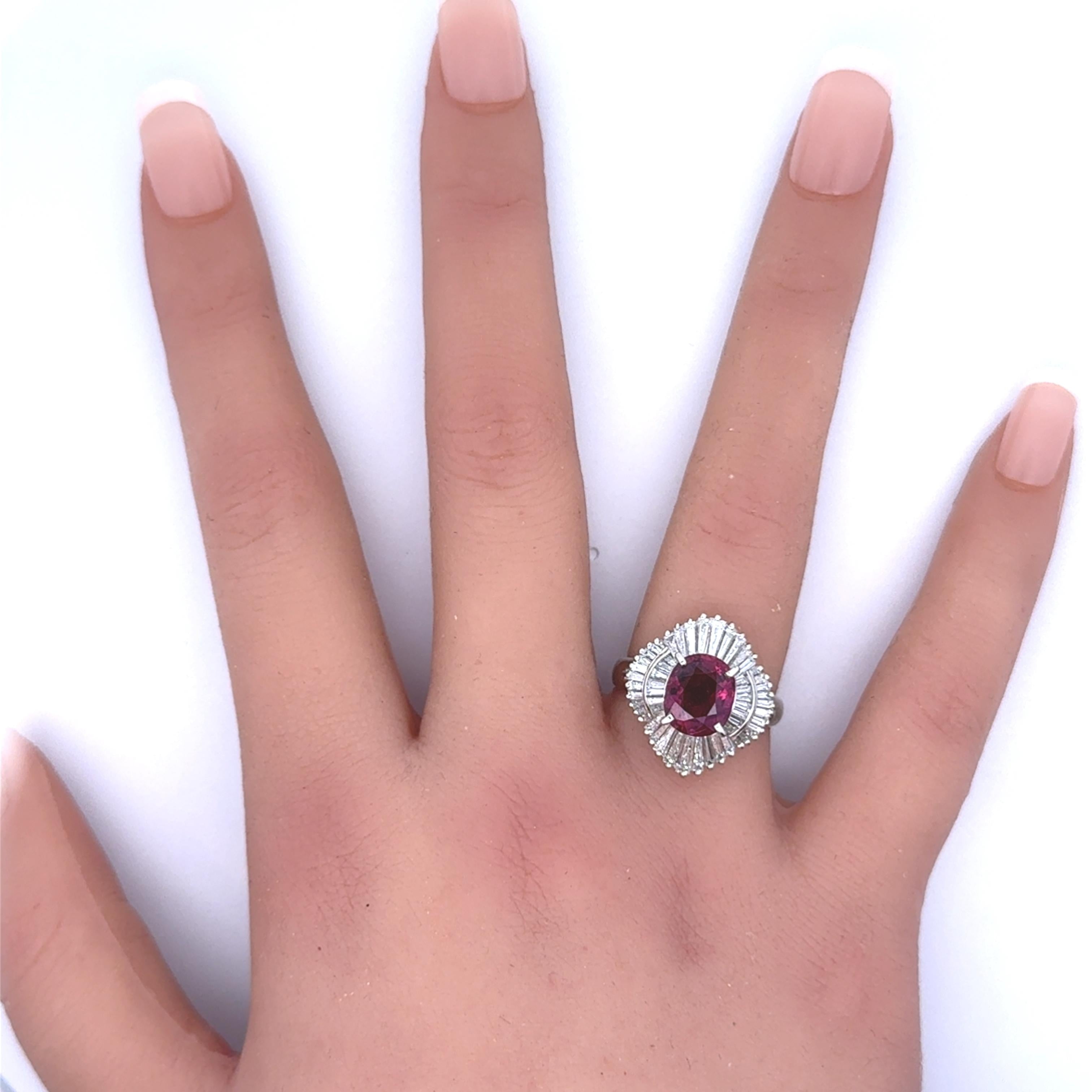 3.11 Carat Thai Ruby Diamond Platinum Ballerina Ring, GIA Certified