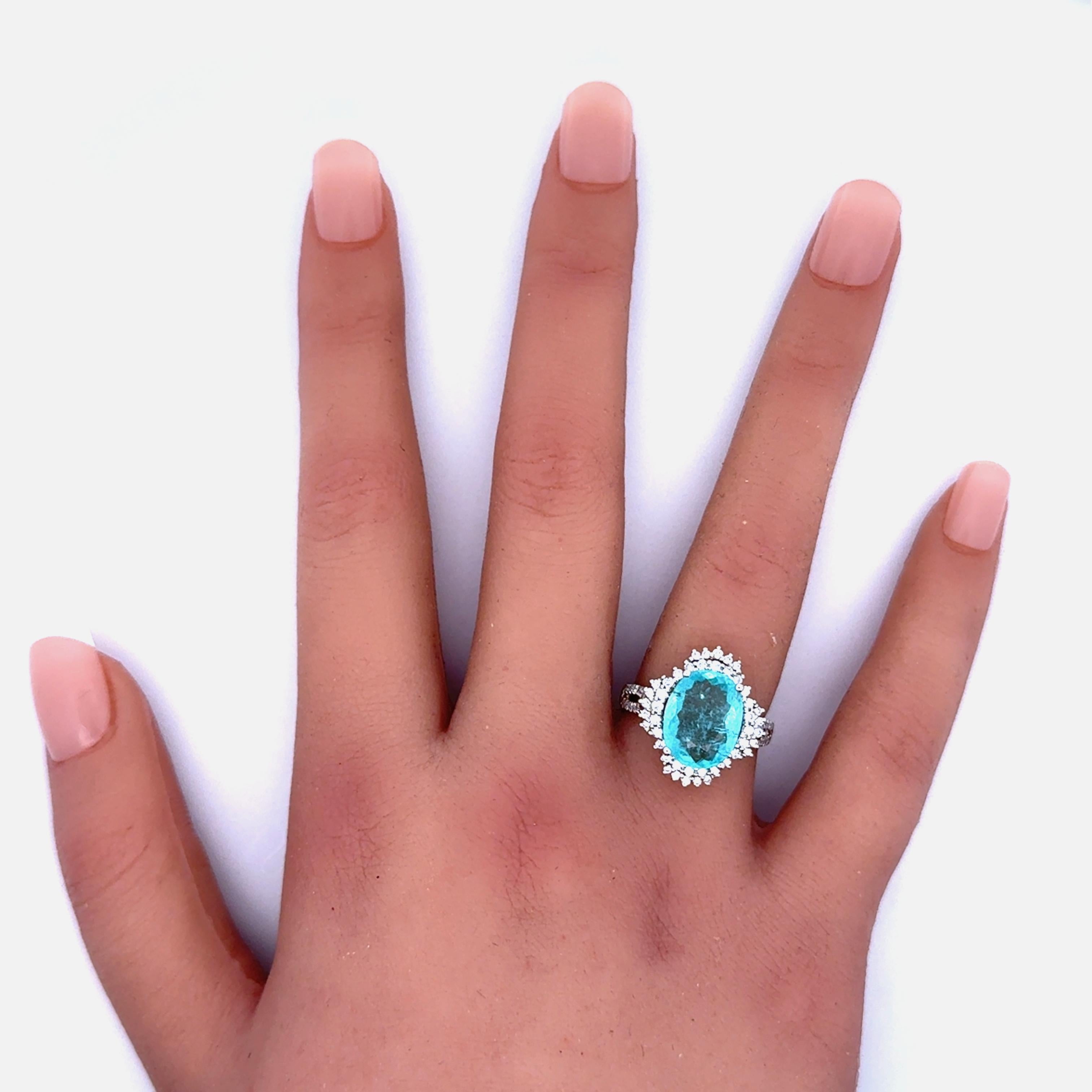 4.11 Carat Paraiba Tourmaline Diamond 18k White Gold Ring, GIA Certified