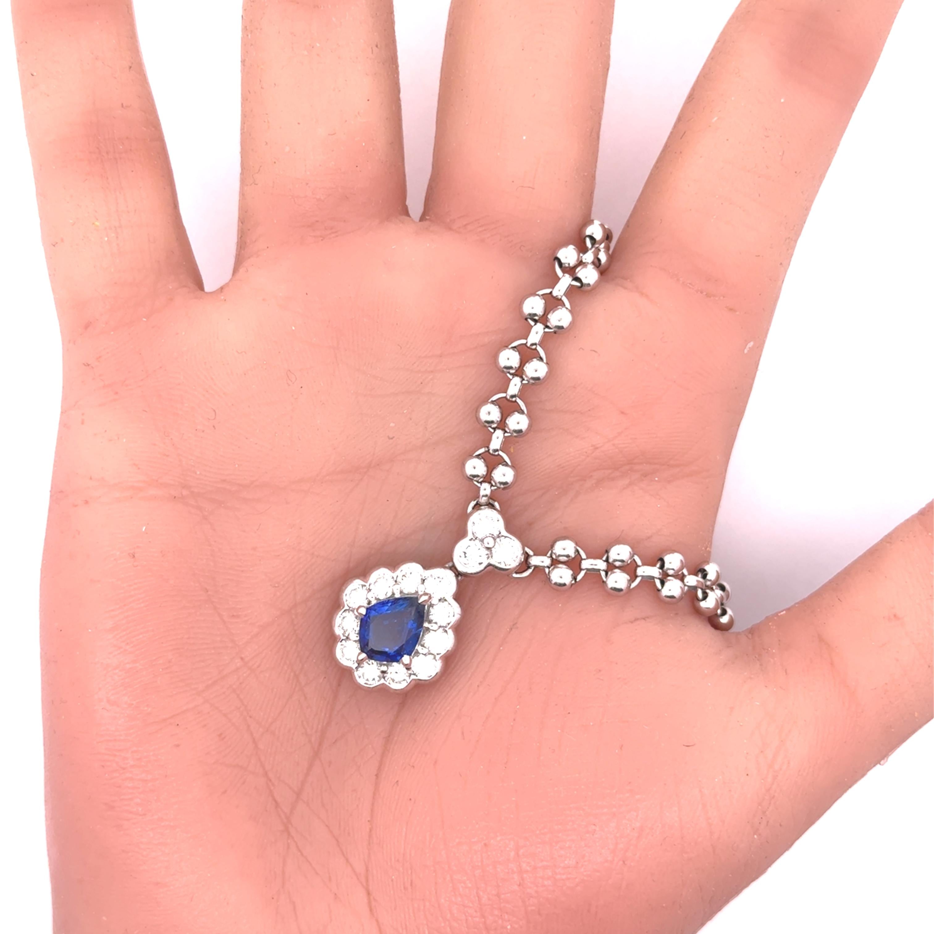 1.95 Carat Blue Sapphire Diamond Platinum Halo Necklace