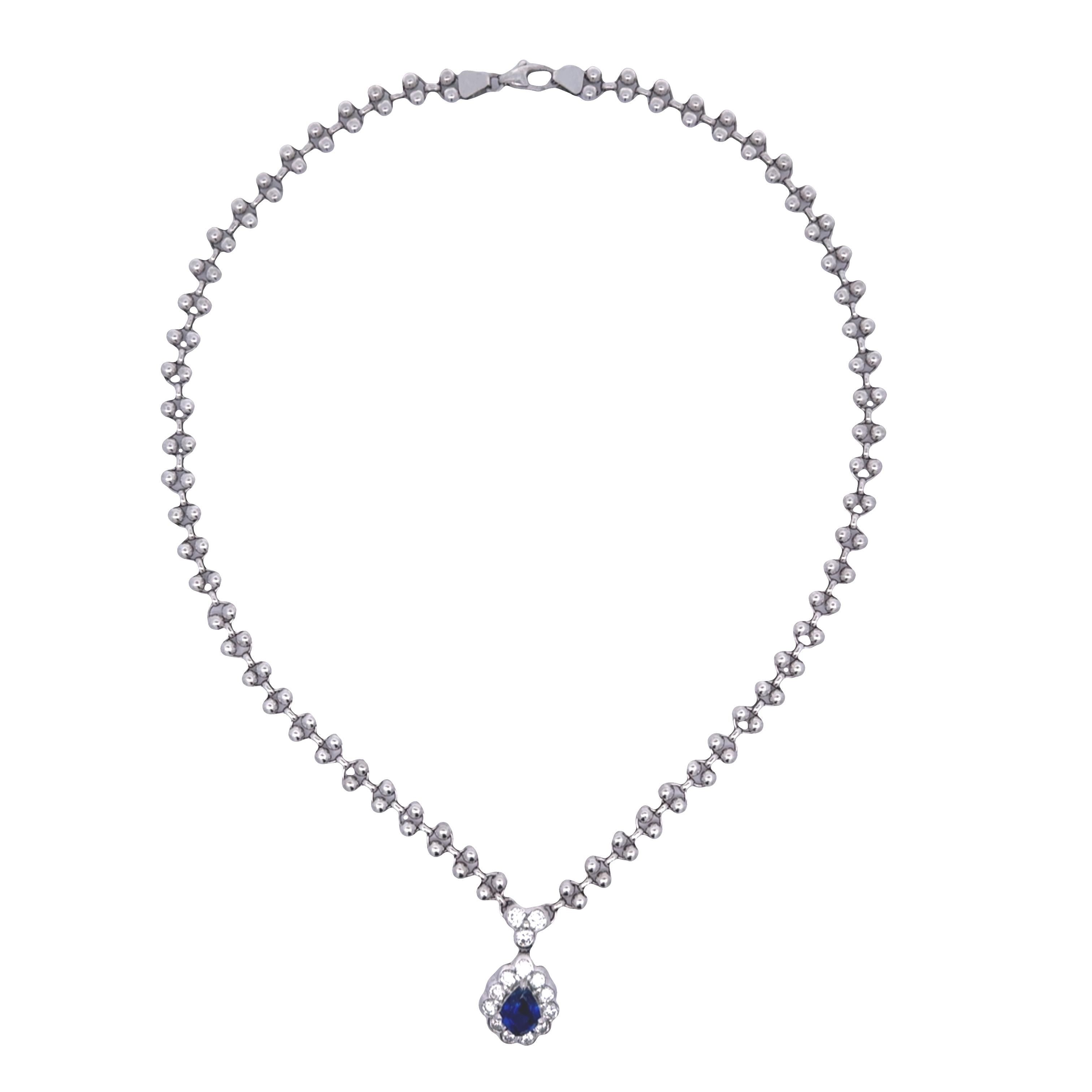 1.95 Carat Blue Sapphire Diamond Platinum Halo Necklace