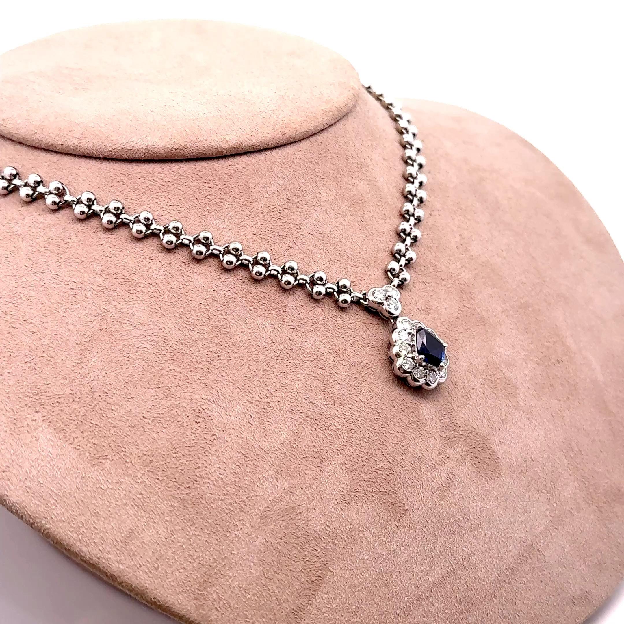 1.95 Carat Blue Sapphire Diamond Platinum Halo Necklace