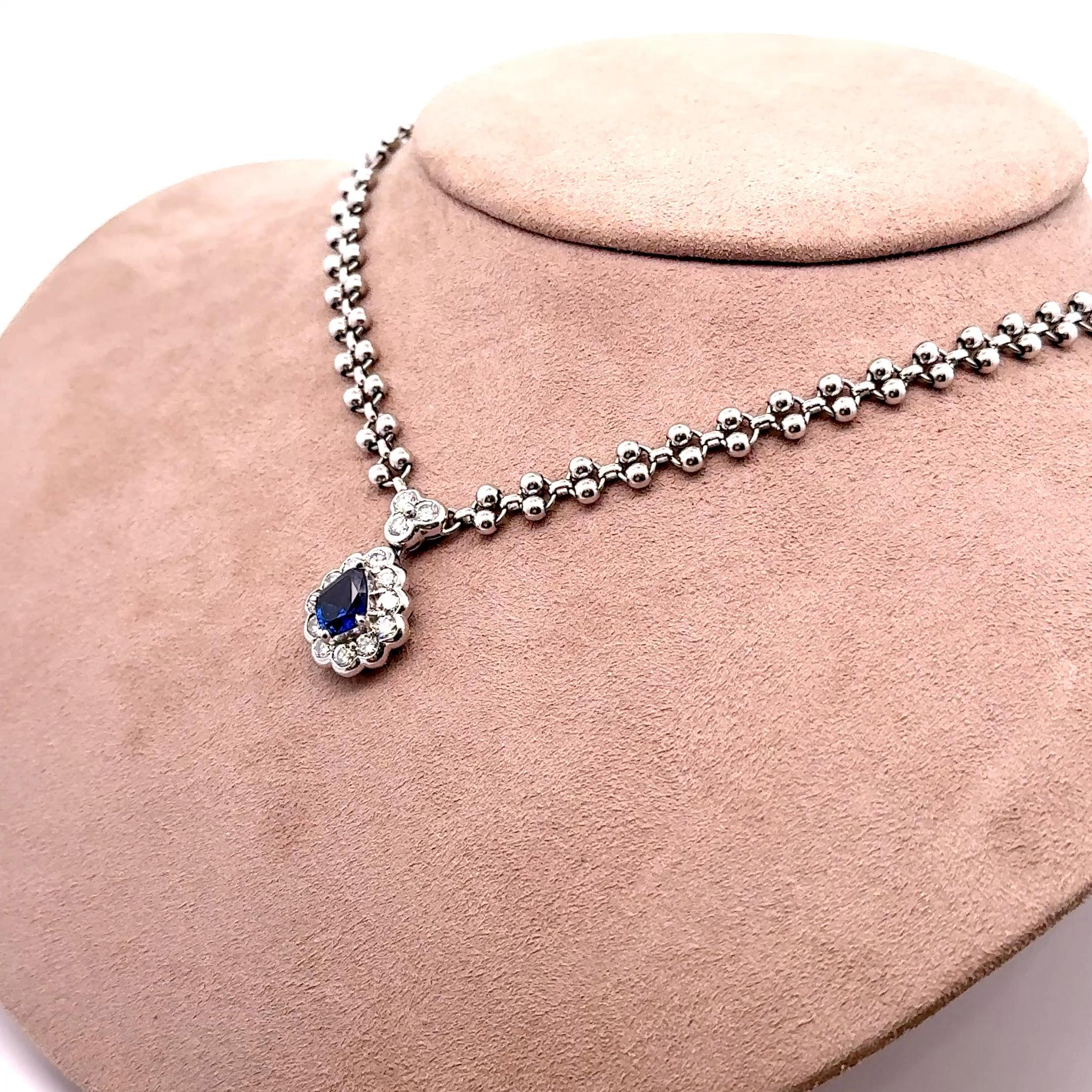 1.95 Carat Blue Sapphire Diamond Platinum Halo Necklace