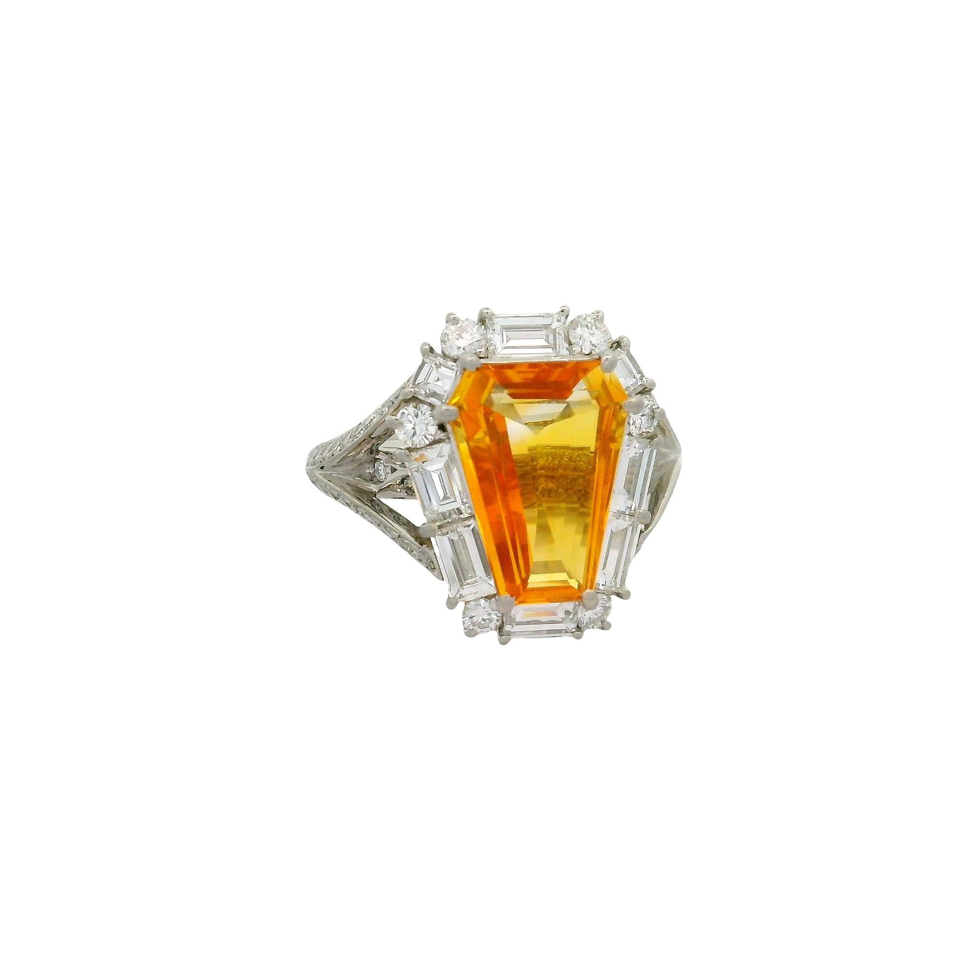 2.55 Carat Shield-Cut Yellow Sapphire Diamond Platinum Ring