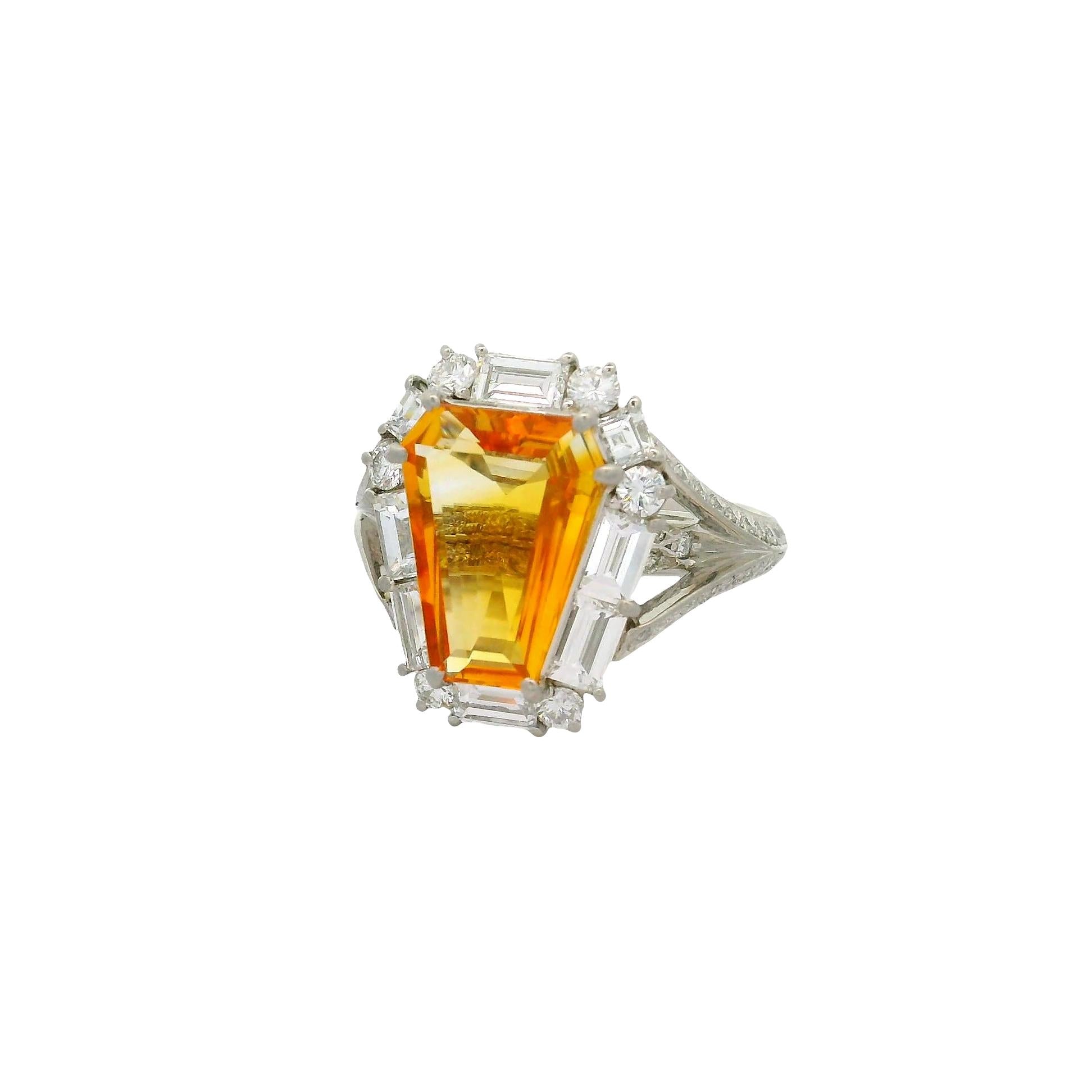 2.55 Carat Shield-Cut Yellow Sapphire Diamond Platinum Ring