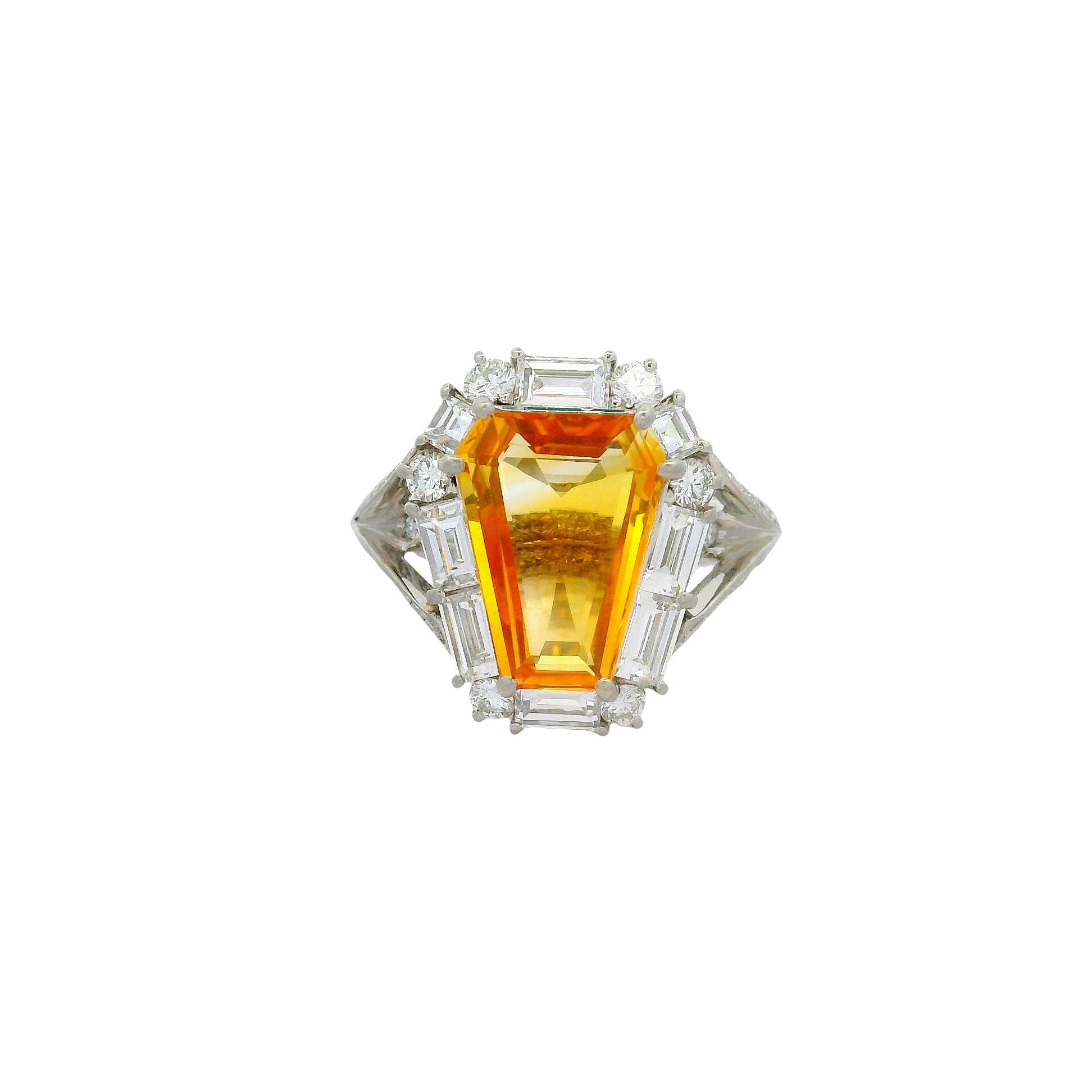 2.55 Carat Shield-Cut Yellow Sapphire Diamond Platinum Ring