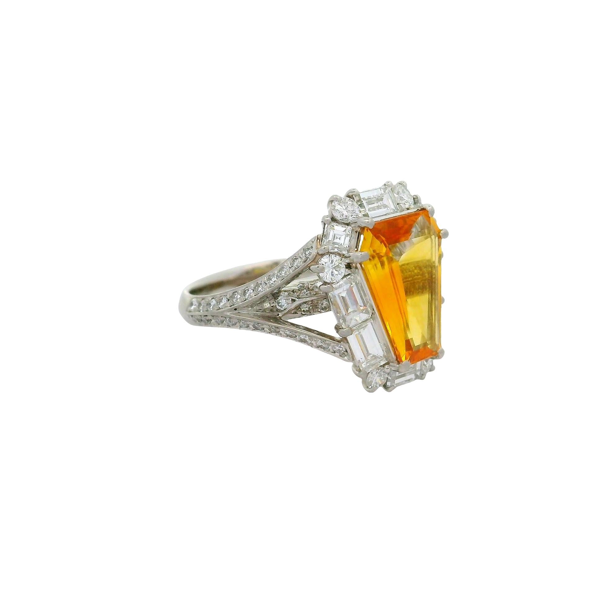 2.55 Carat Shield-Cut Yellow Sapphire Diamond Platinum Ring