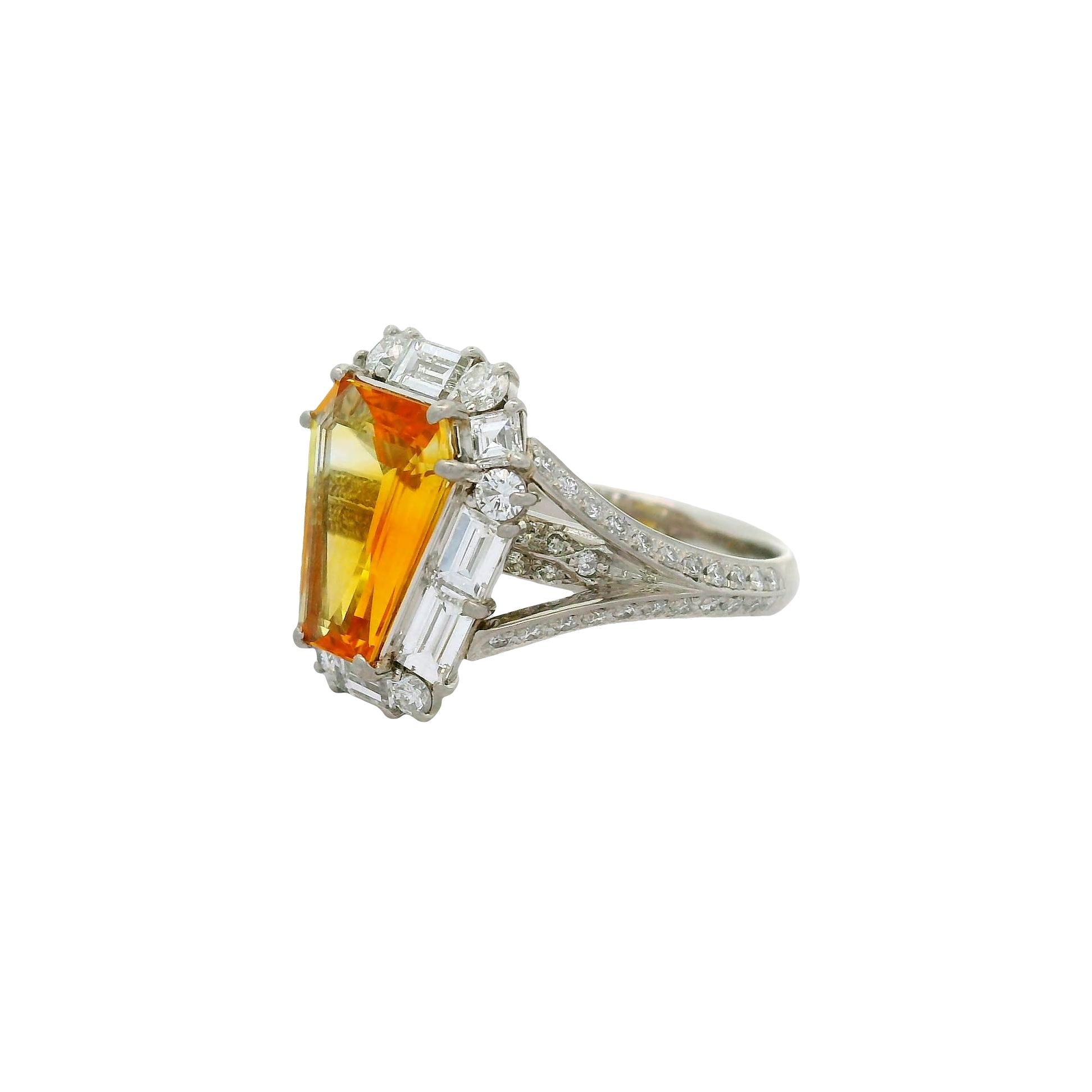 2.55 Carat Shield-Cut Yellow Sapphire Diamond Platinum Ring