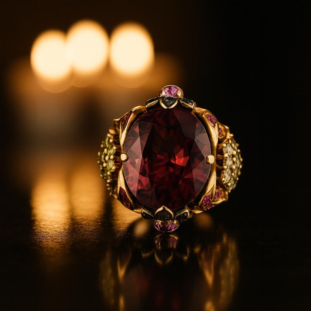 Pink Tourmaline Diamond Sapphire Tsavorite 18K Rose Gold Cocktail Ring