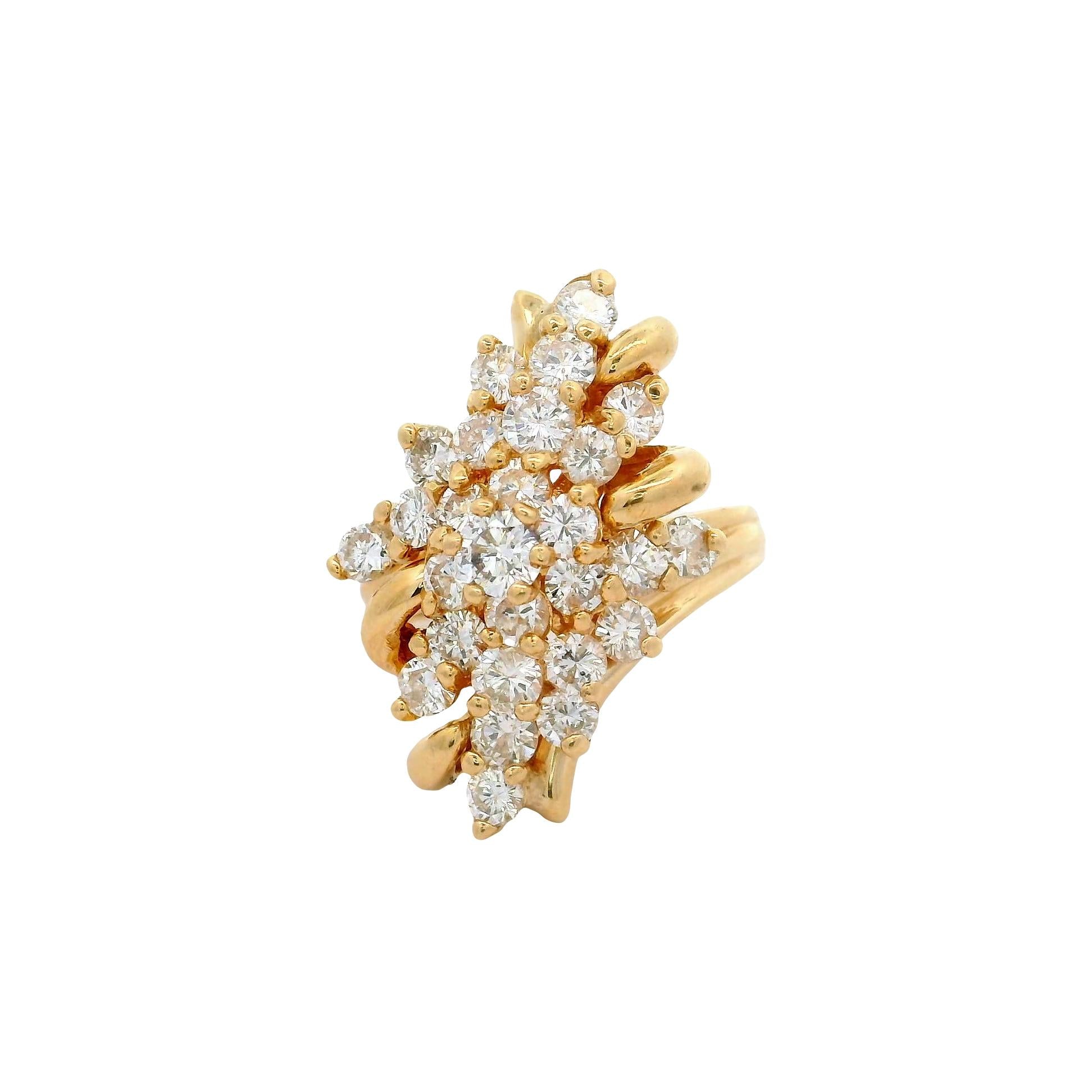 14K Yellow Gold Diamond Cluster Ring