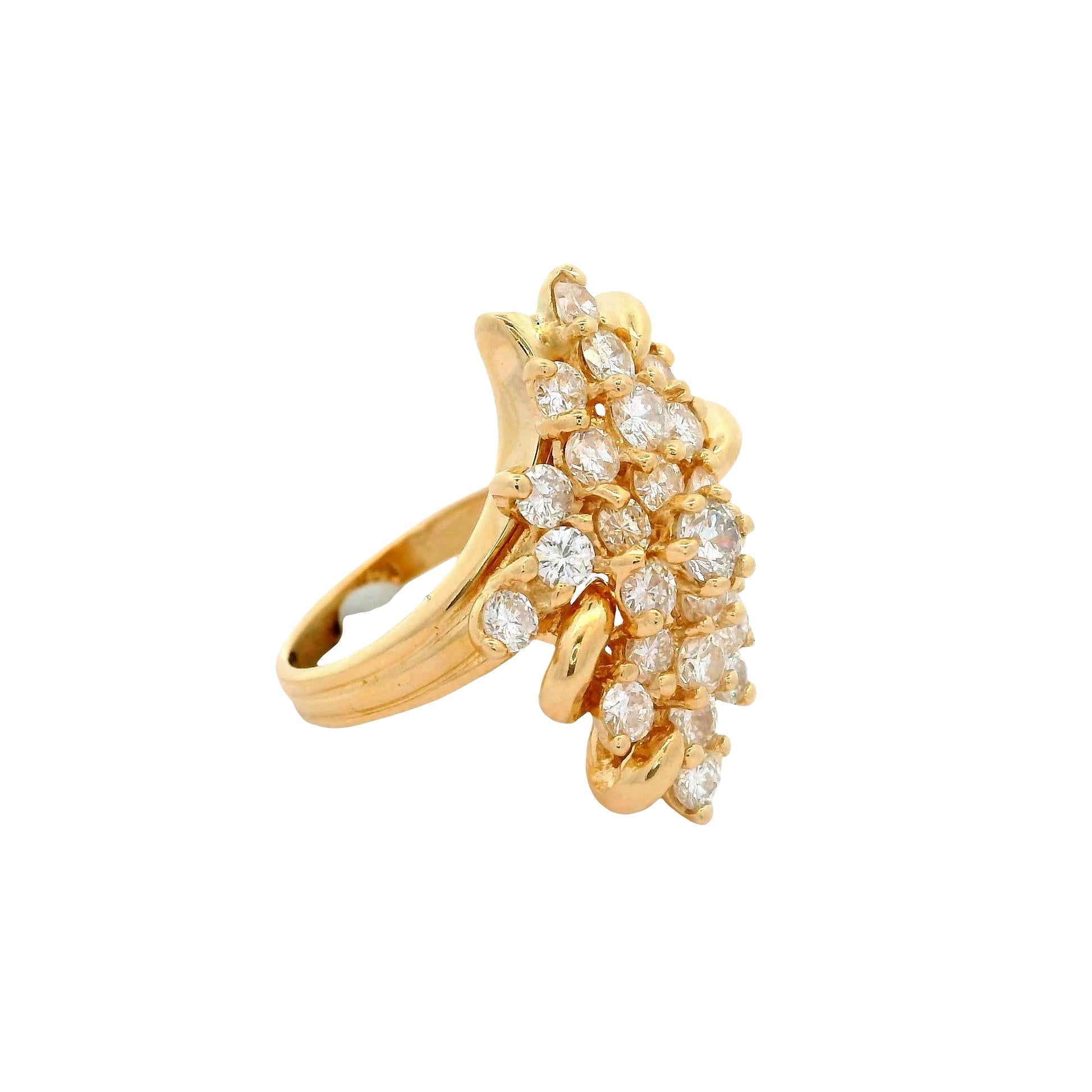 14K Yellow Gold Diamond Cluster Ring