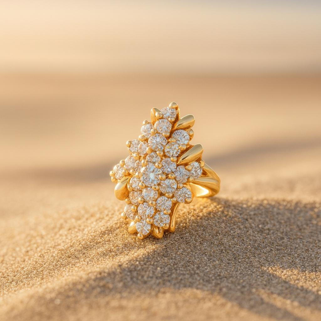 14K Yellow Gold Diamond Cluster Ring