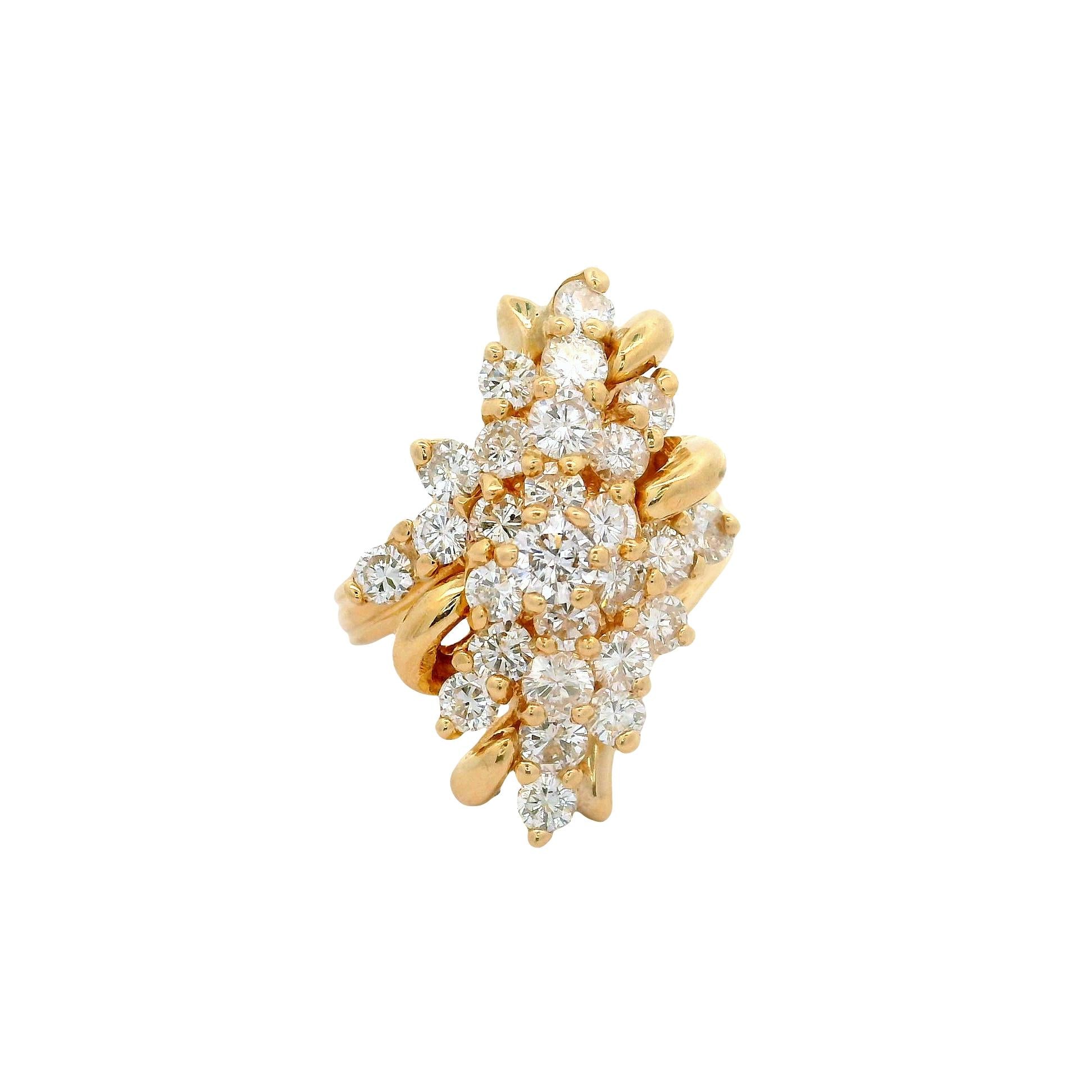14K Yellow Gold Diamond Cluster Ring