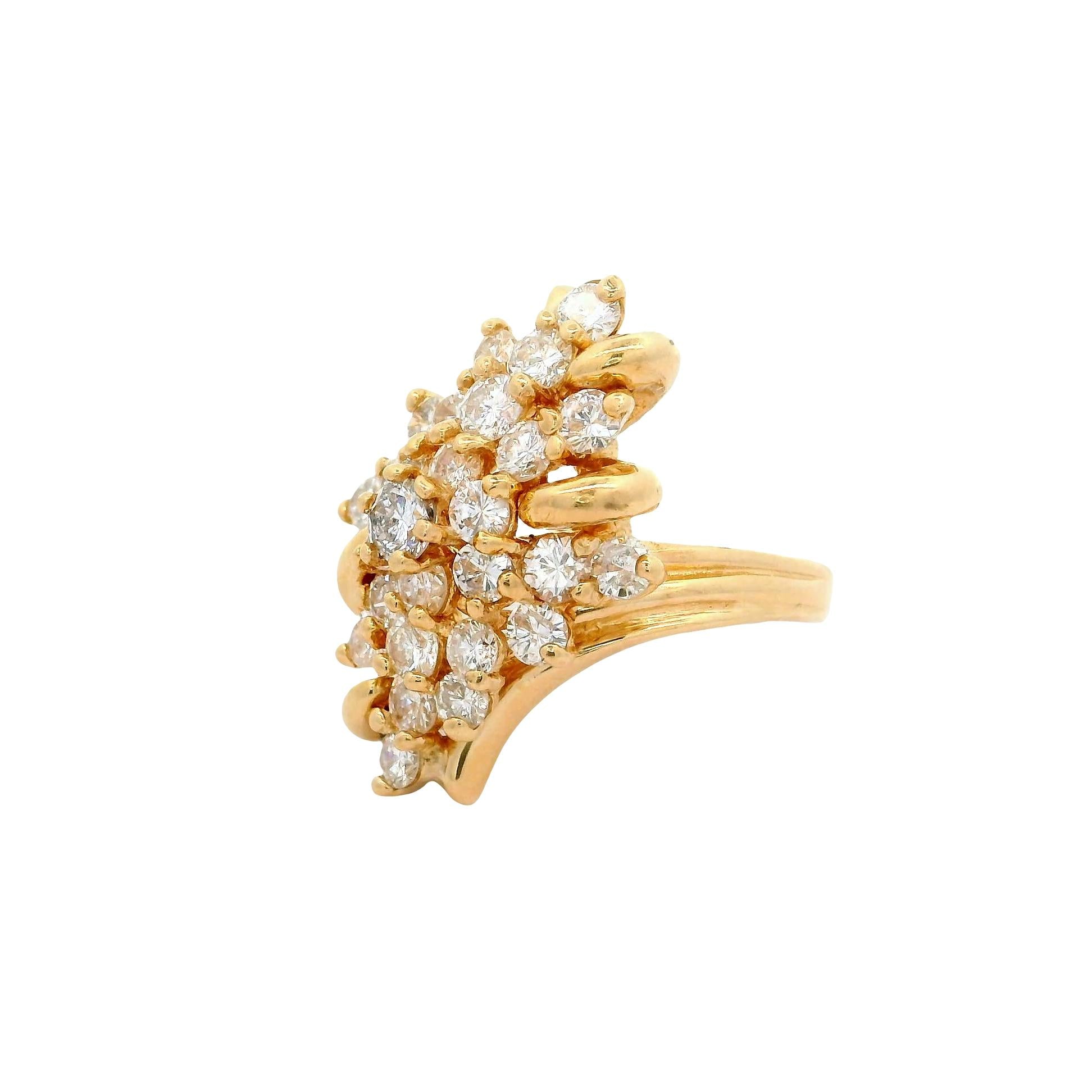 14K Yellow Gold Diamond Cluster Ring