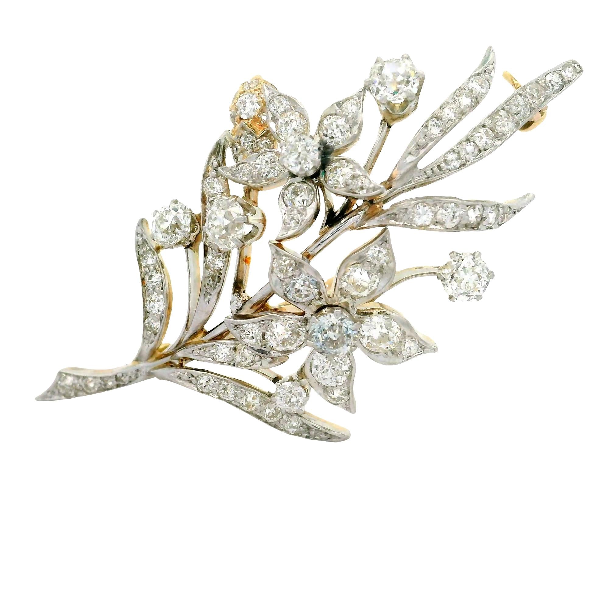 Antique Diamond 14K Gold Floral Brooch