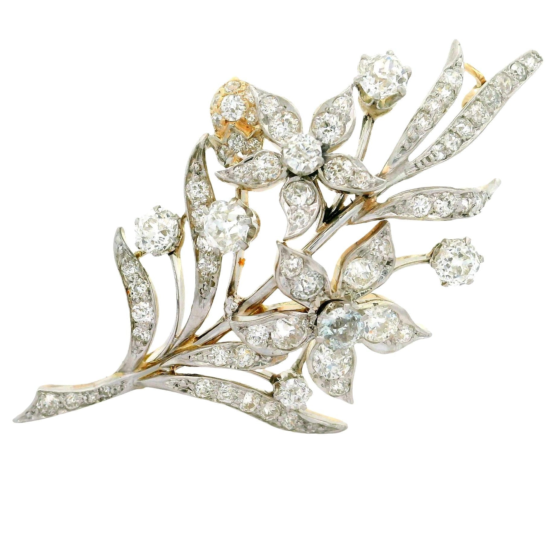 Antique Diamond 14K Gold Floral Brooch
