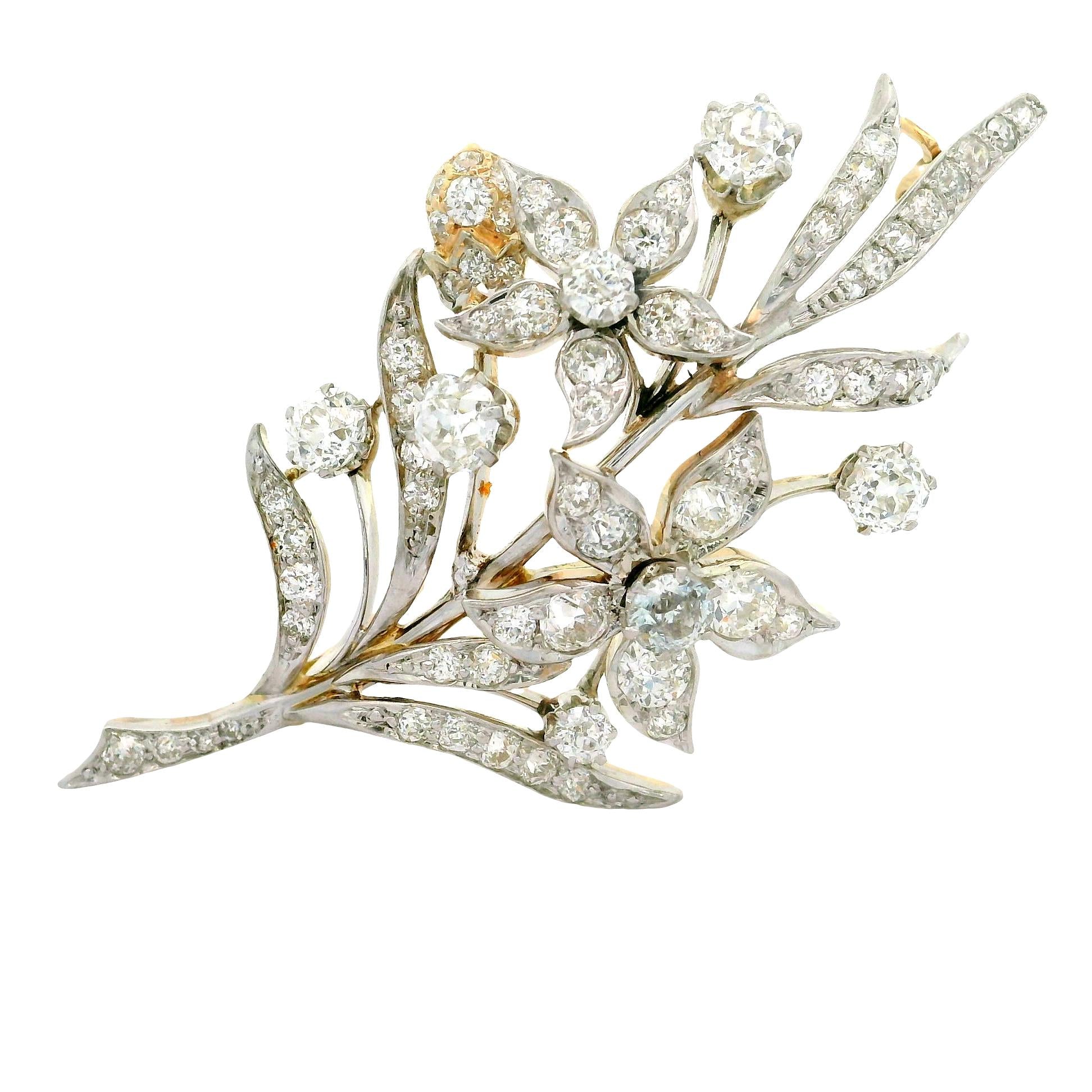 Antique Diamond 14K Gold Floral Brooch